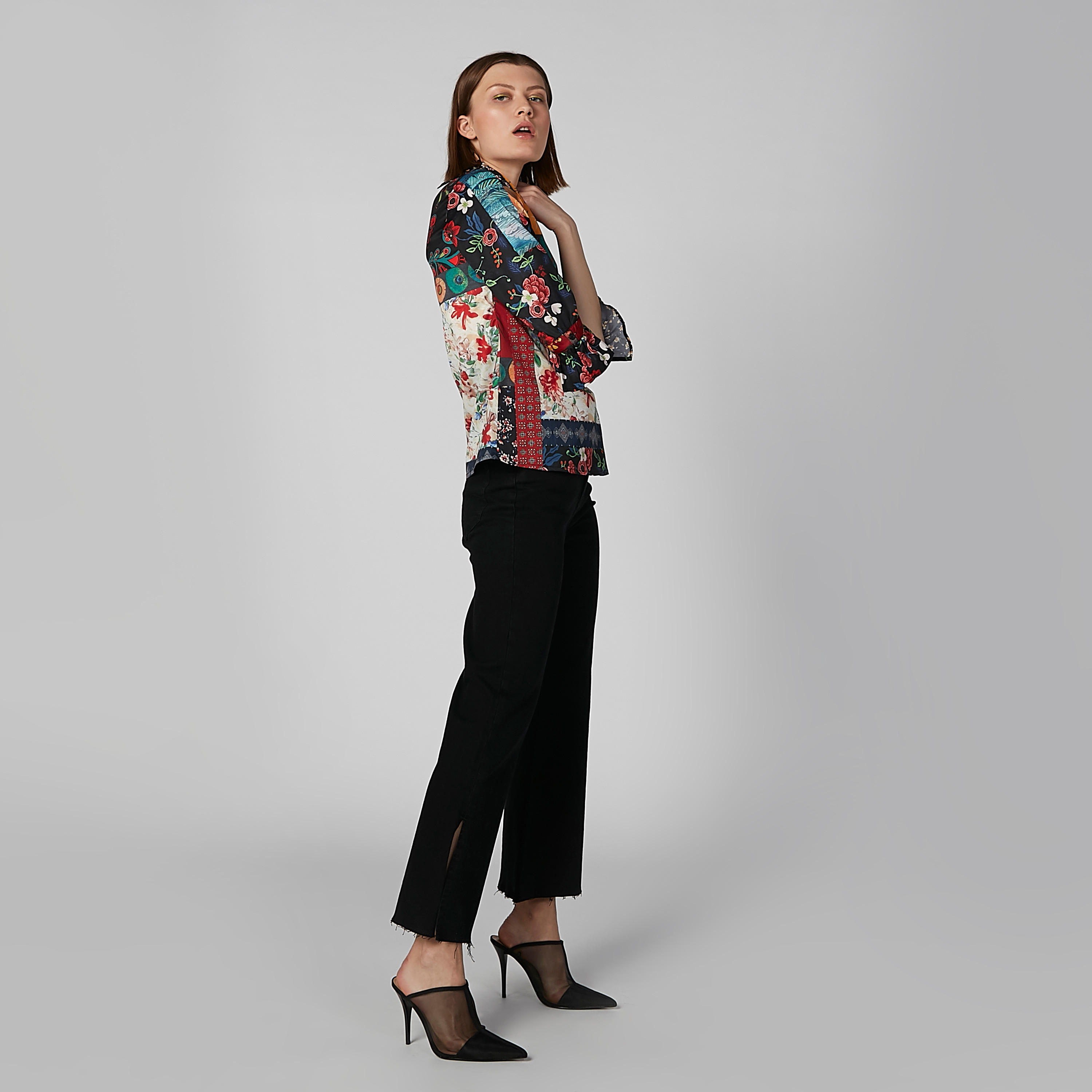 Printed Top with Collared Neck and 3/4 Sleeves-women-clothing-shirtsandblouses-blouses-image-2