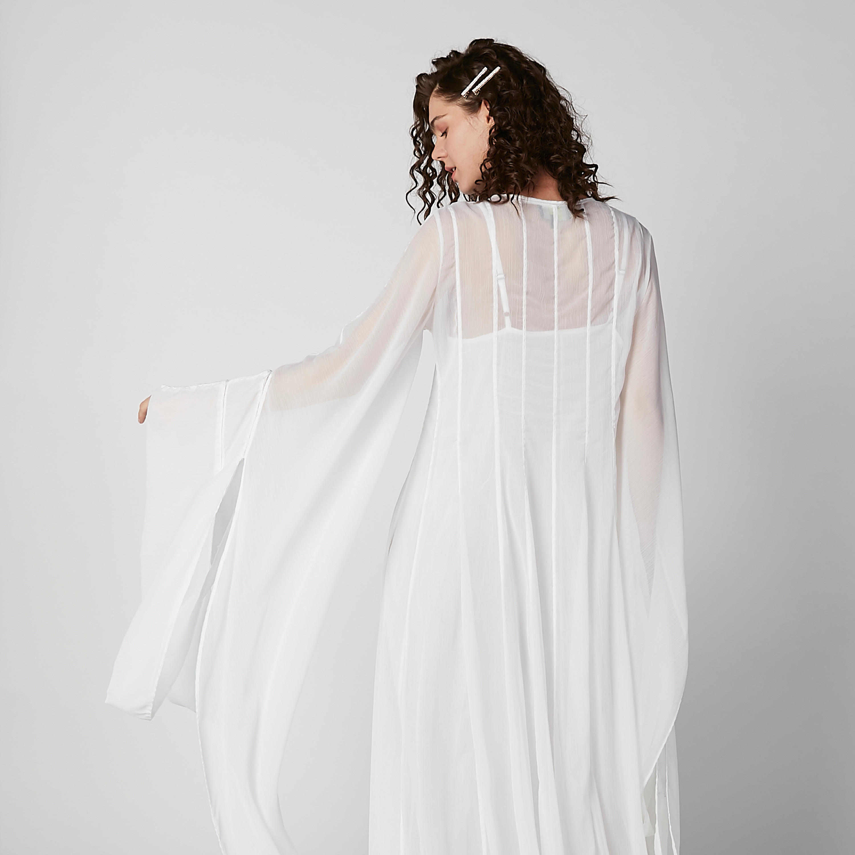 Plain Maxi A-line Dress with V-neck and Flared Sleeves-women-clothing-dresses-image-3