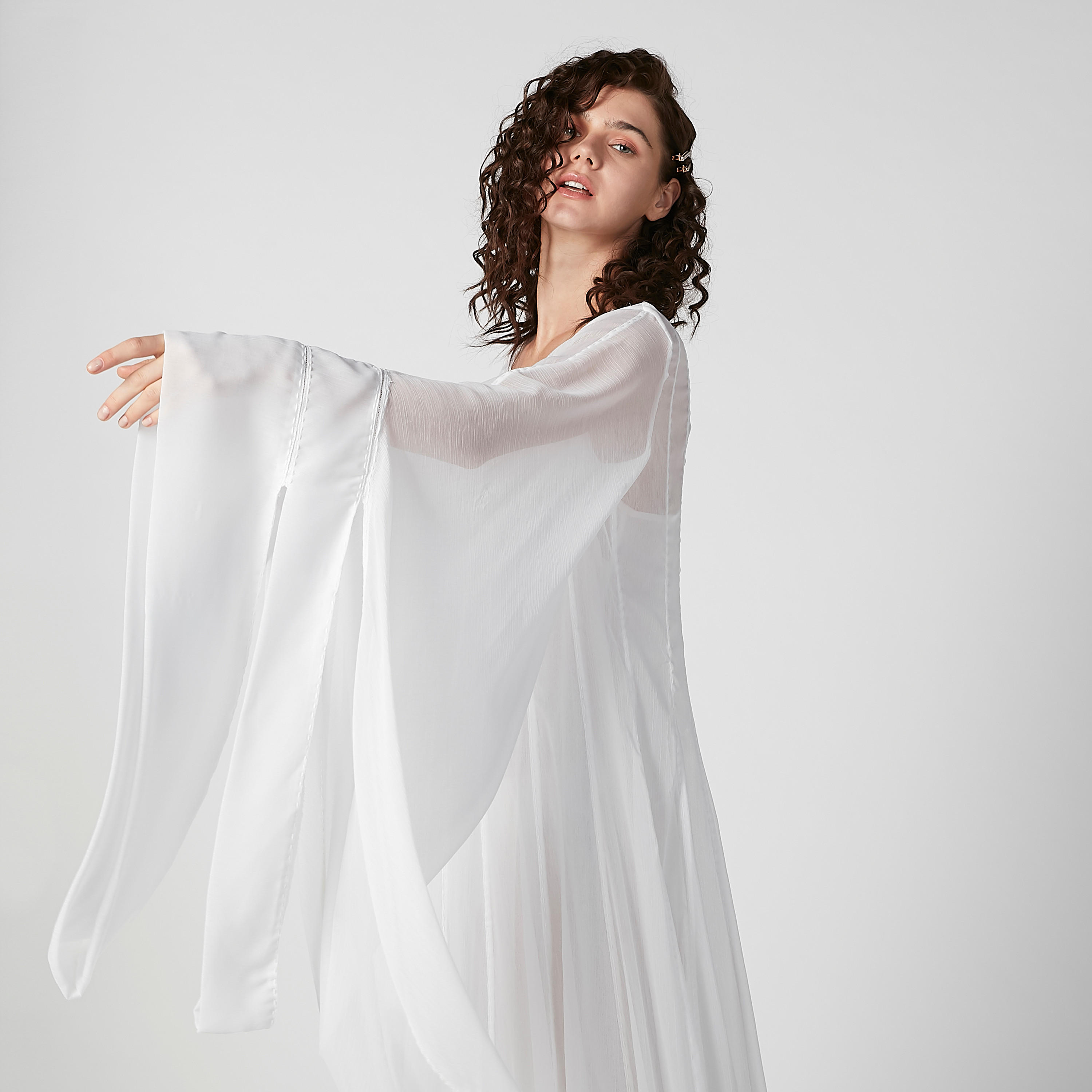 Plain Maxi A-line Dress with V-neck and Flared Sleeves-women-clothing-dresses-image-5