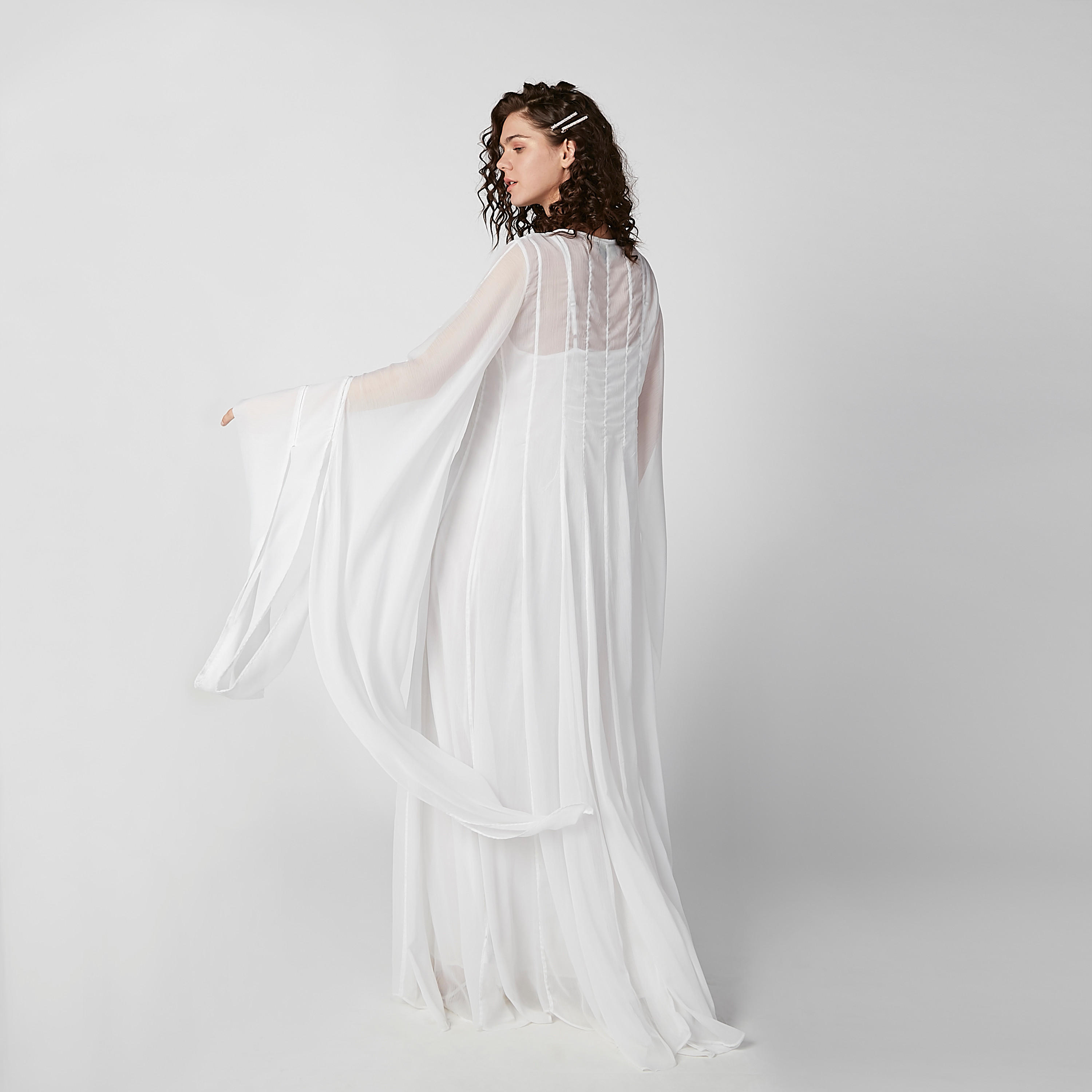 Plain Maxi A-line Dress with V-neck and Flared Sleeves-women-clothing-dresses-image-7