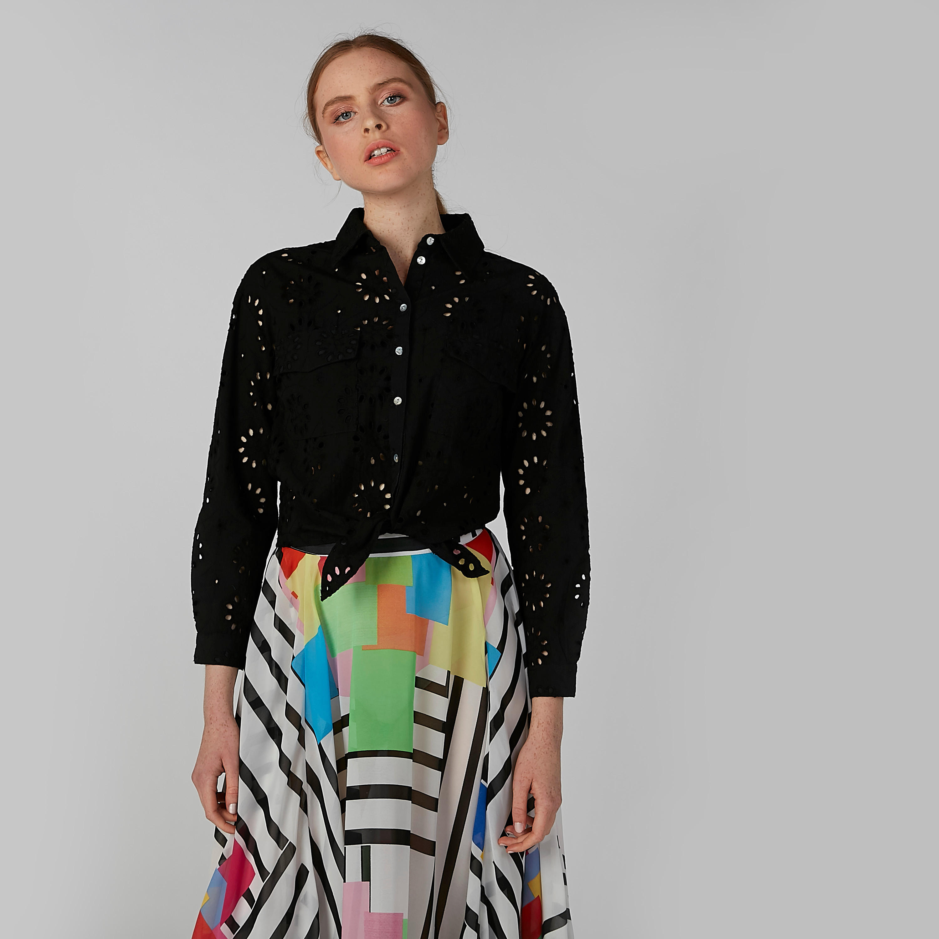 قميص شيفلي بأكمام طويلة وأربطة-women-clothing-shirtsandblouses-shirts-image-1