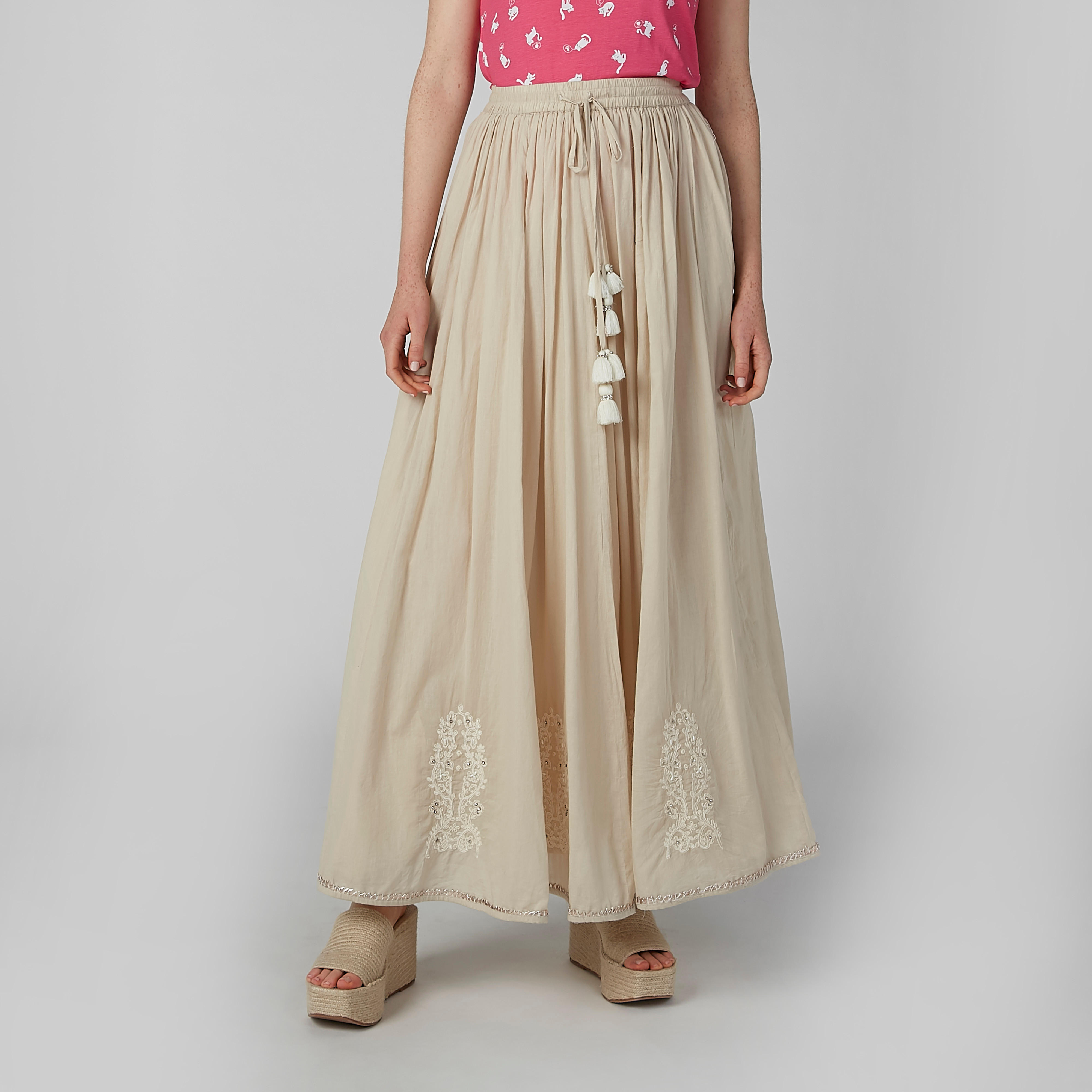 تنورة إيه لاين طويلة مطرّزة برباط-women-clothing-bottoms-skirts-image-2