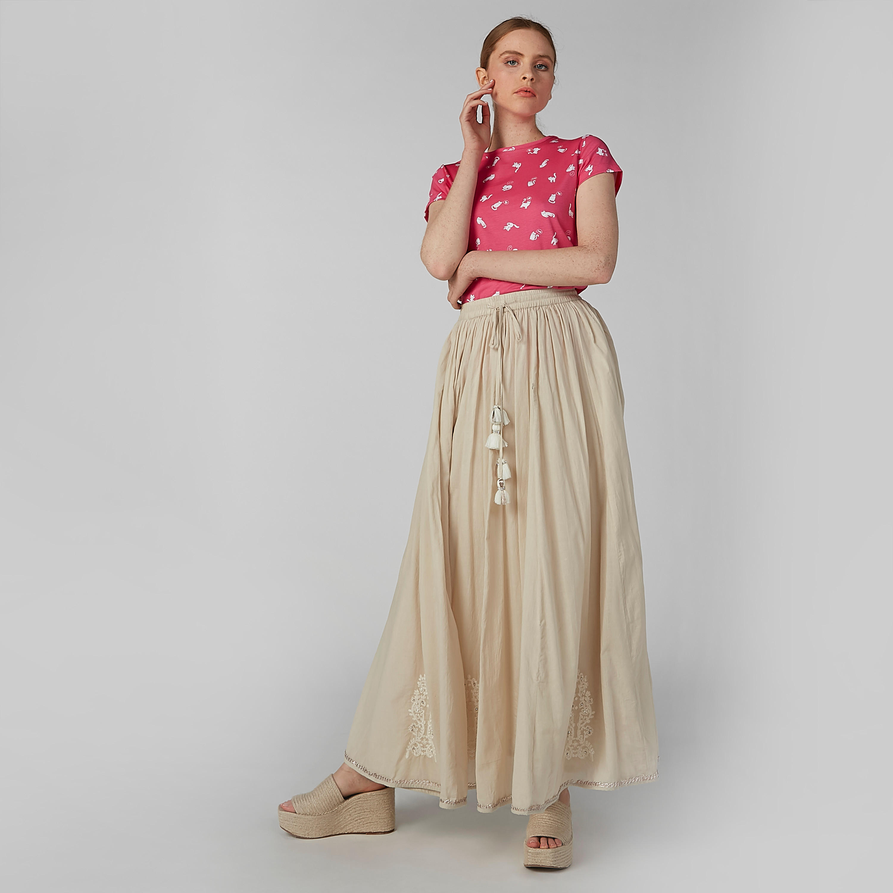 تنورة إيه لاين طويلة مطرّزة برباط-women-clothing-bottoms-skirts-image-5
