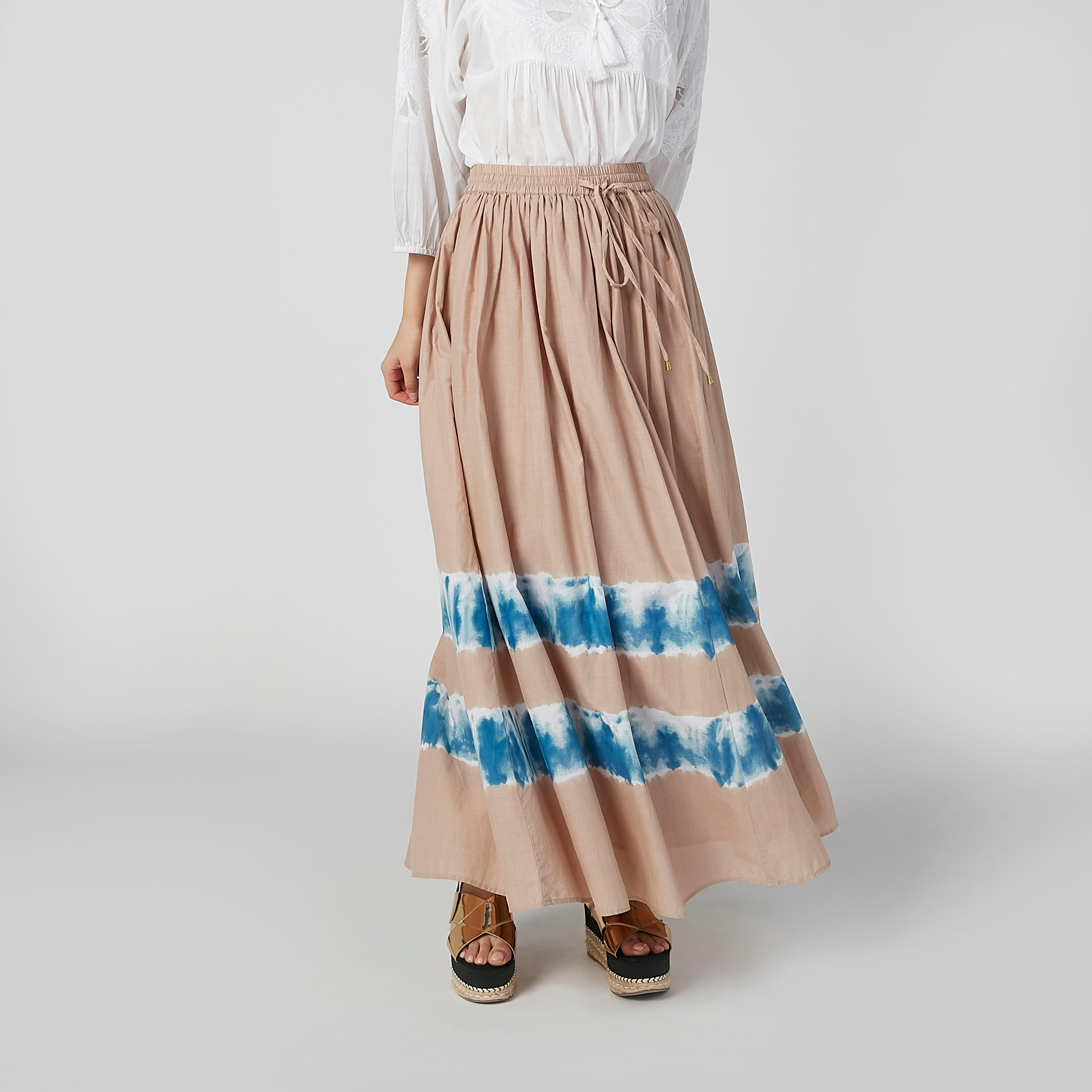 تنورة إيه لاين طويلة بخصر مطّاطي ورباط وطبعات-women-clothing-bottoms-skirts-image-2