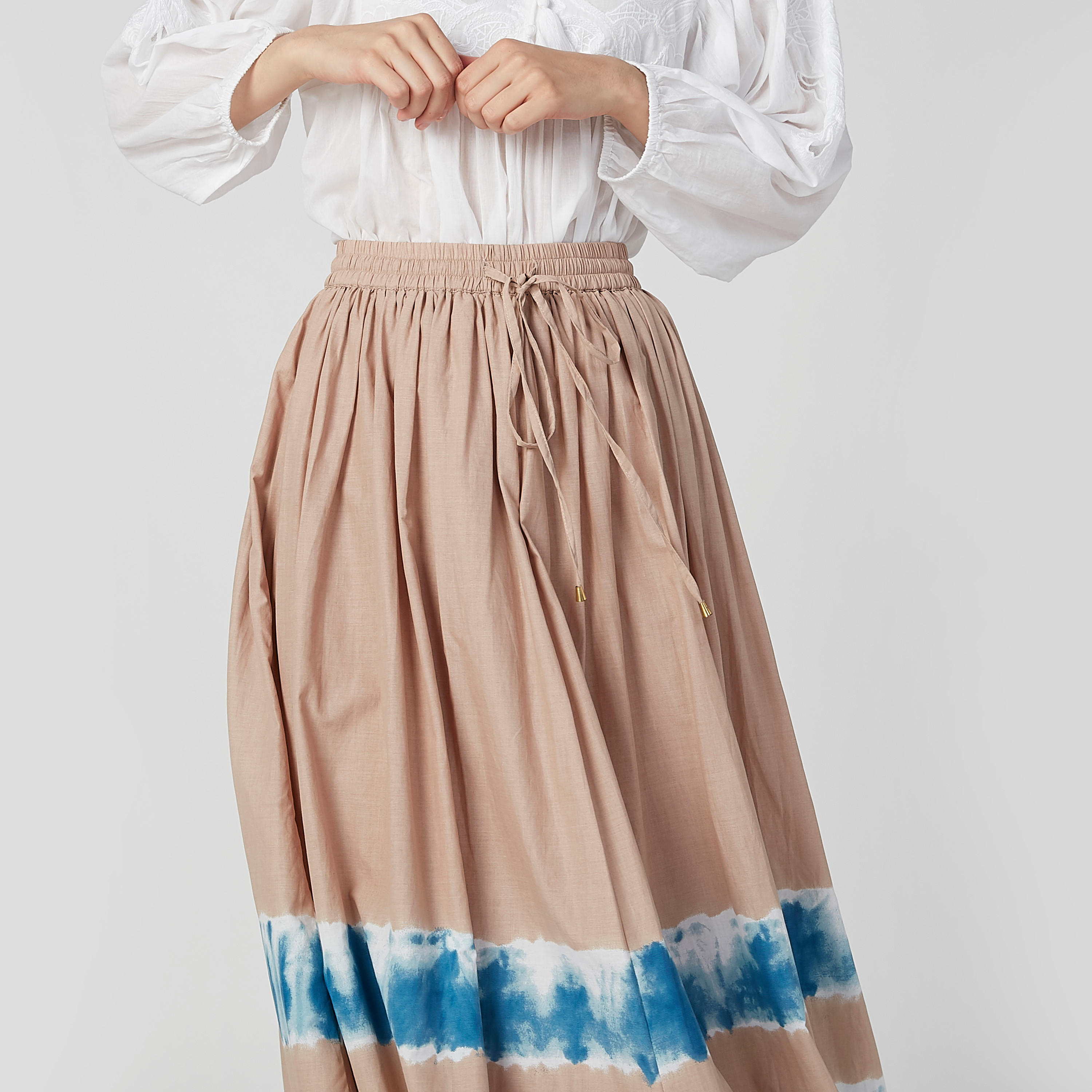 تنورة إيه لاين طويلة بخصر مطّاطي ورباط وطبعات-women-clothing-bottoms-skirts-image-4