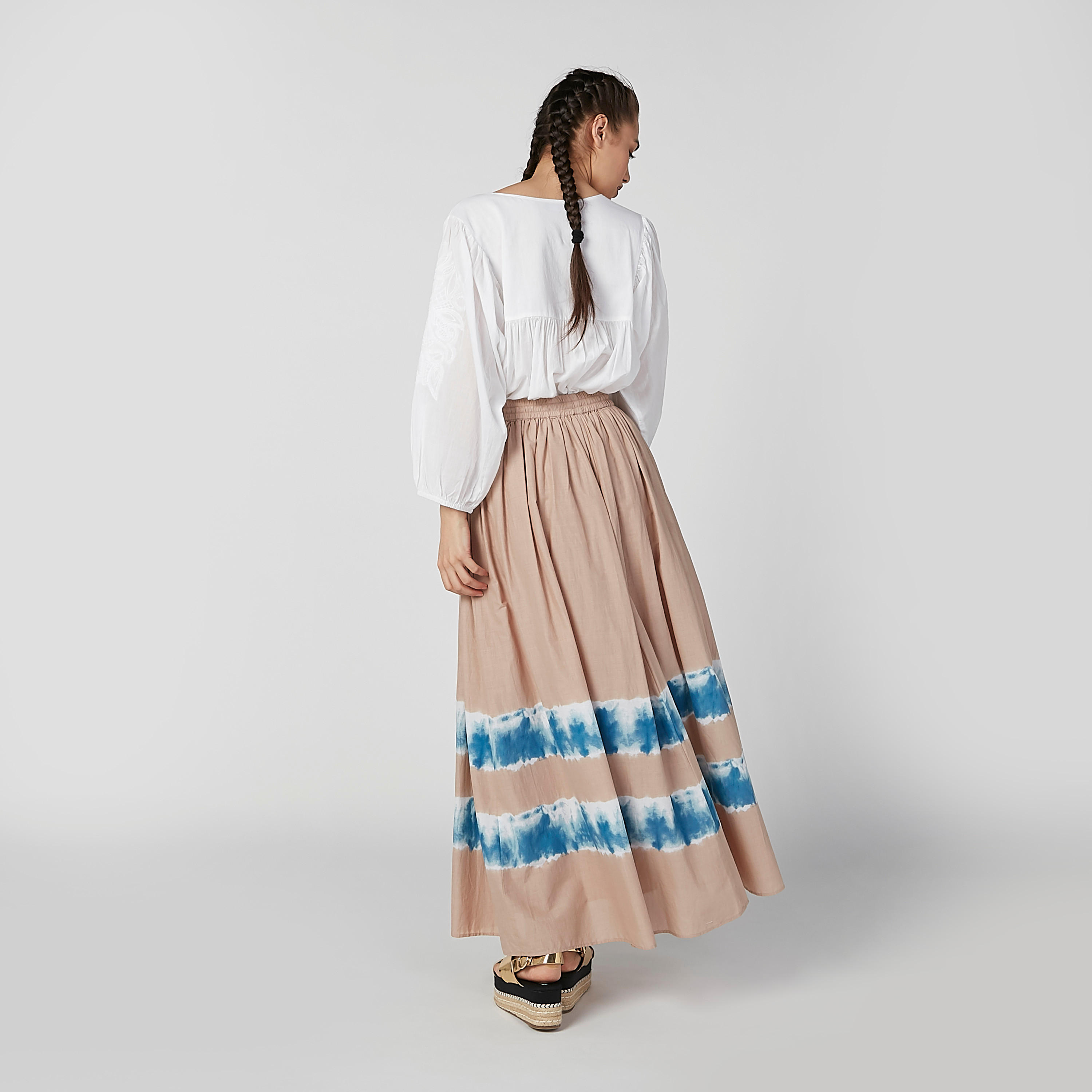 تنورة إيه لاين طويلة بخصر مطّاطي ورباط وطبعات-women-clothing-bottoms-skirts-image-5