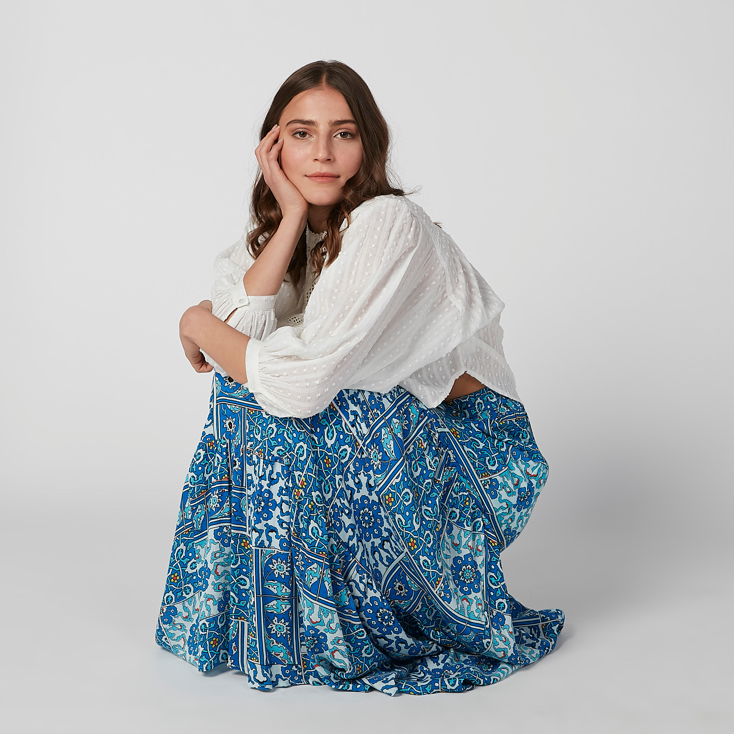 بلوزة قصيرة بارزة الملمس بياقة ماندارين وأكمام 3/4-women-clothing-shirtsandblouses-blouses-image-11