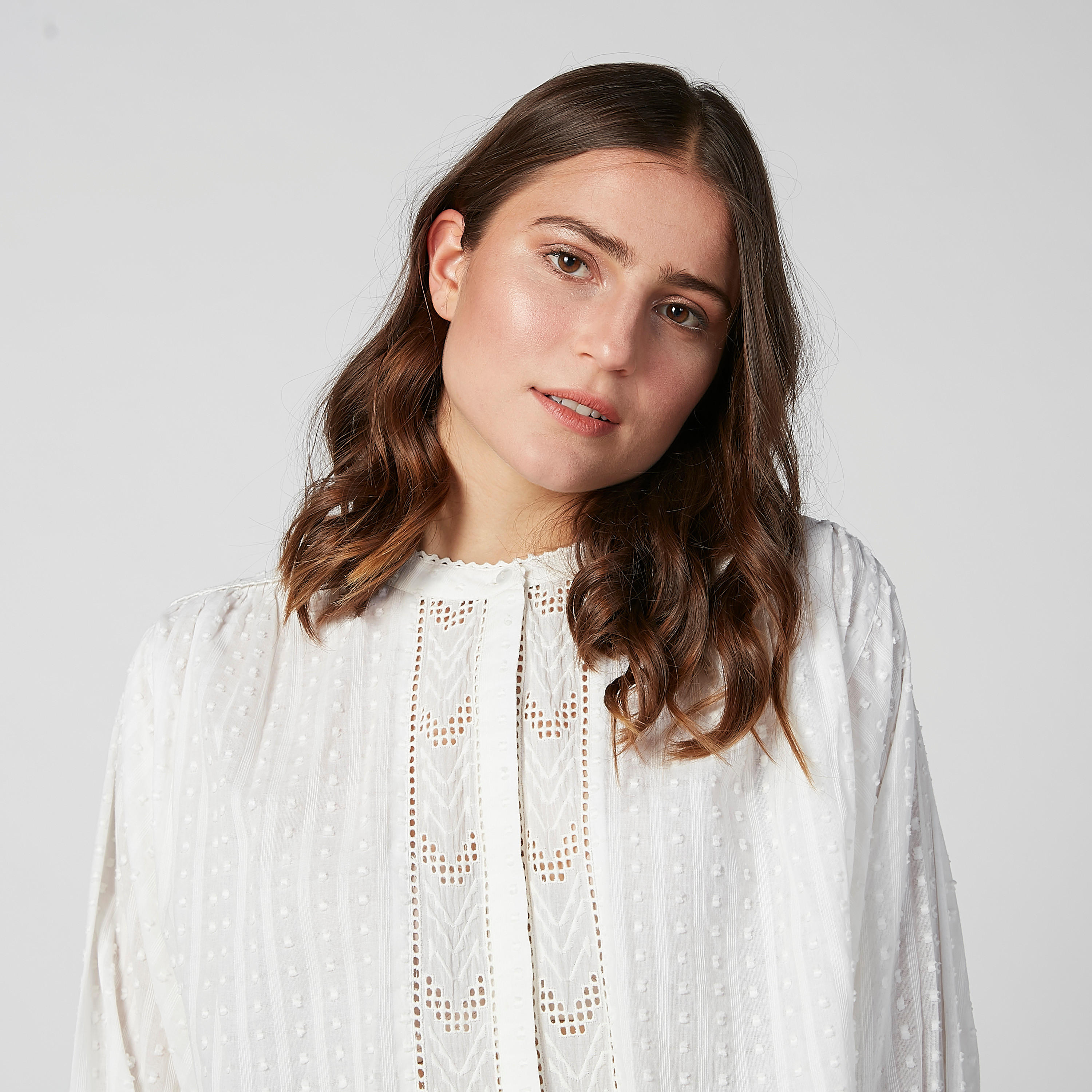 بلوزة قصيرة بارزة الملمس بياقة ماندارين وأكمام 3/4-women-clothing-shirtsandblouses-blouses-image-12
