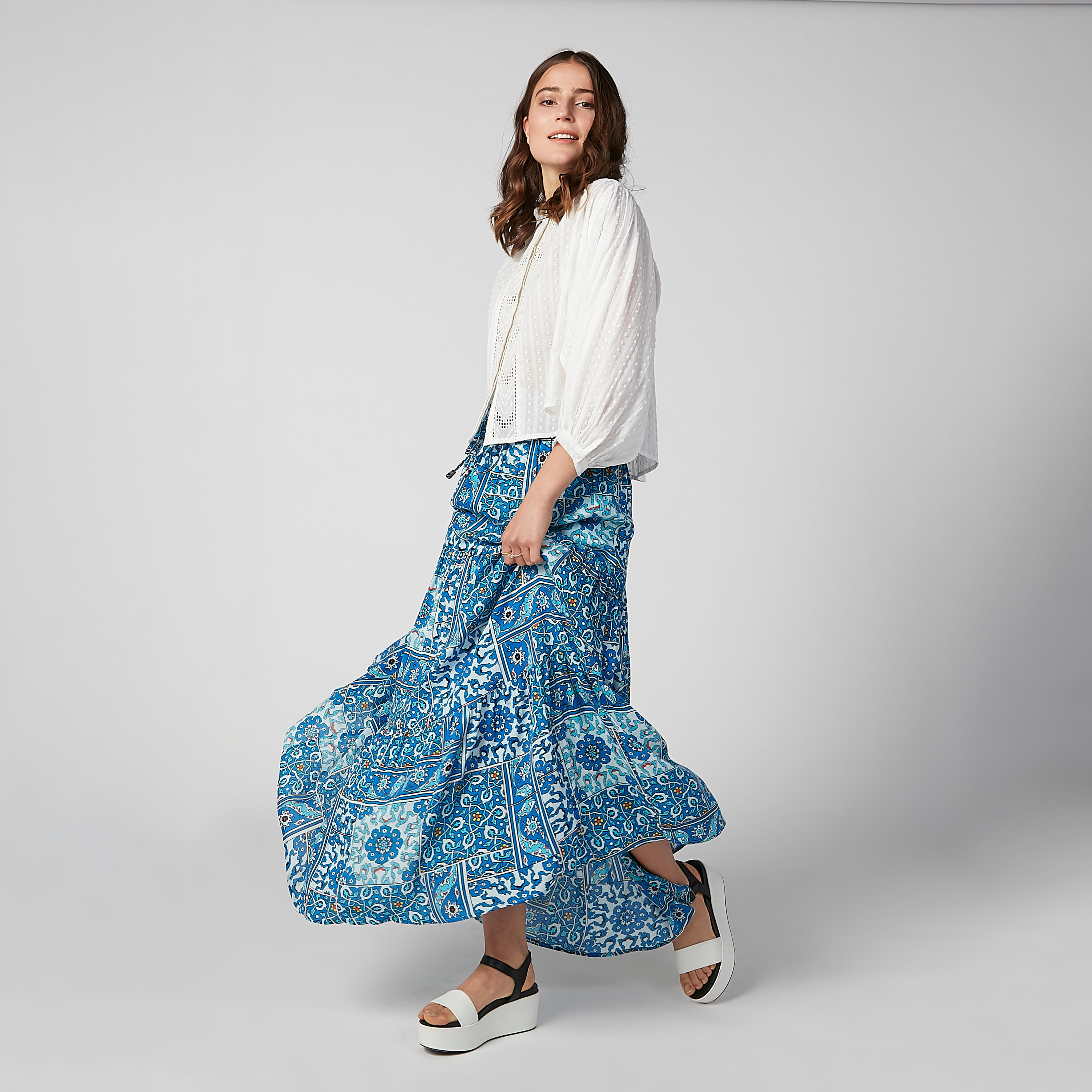 بلوزة قصيرة بارزة الملمس بياقة ماندارين وأكمام 3/4-women-clothing-shirtsandblouses-blouses-image-13