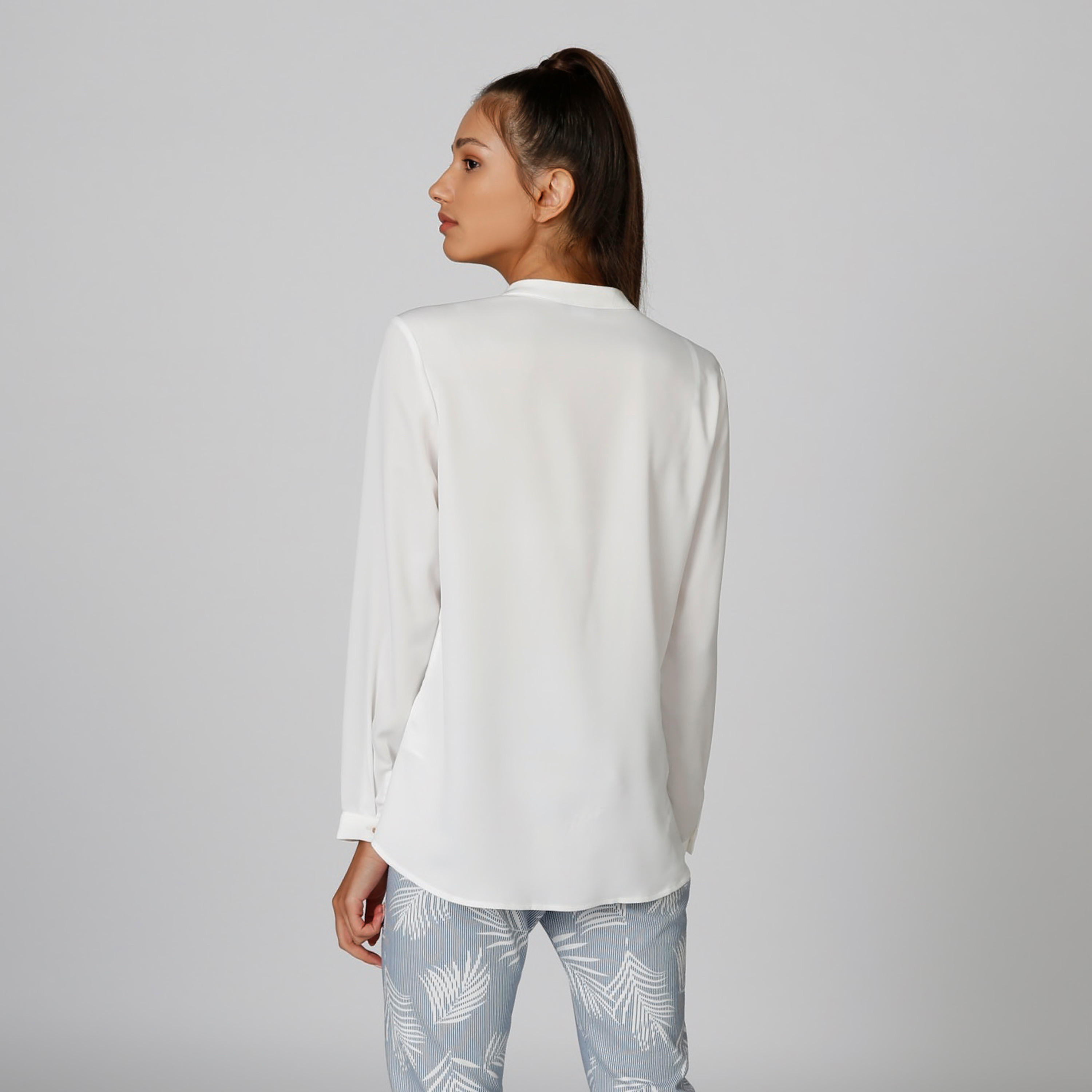 قميص مستدام سادة بياقة ماندارين وأكمام طويلة -women-clothing-shirtsandblouses-shirts-image-2