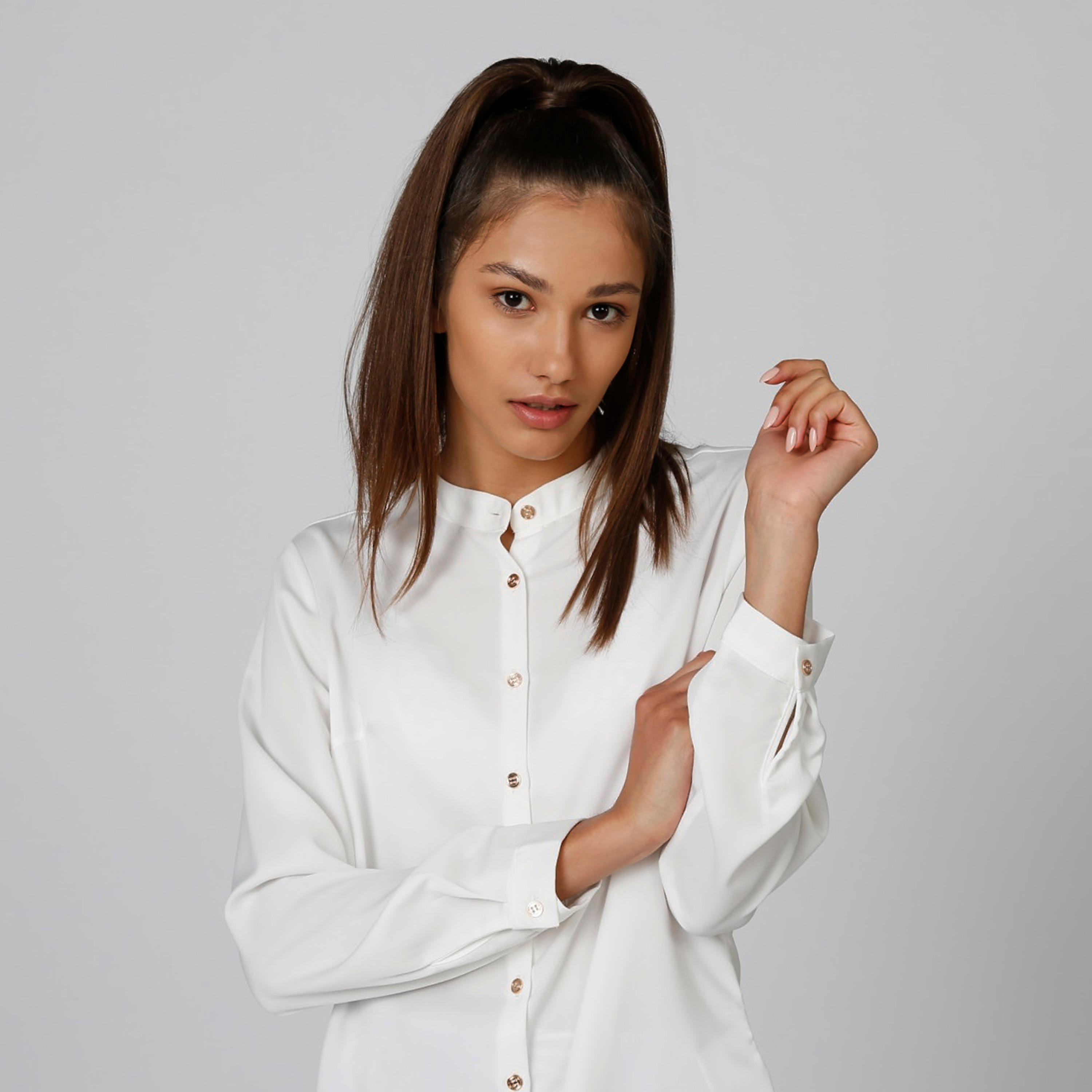 قميص مستدام سادة بياقة ماندارين وأكمام طويلة -women-clothing-shirtsandblouses-shirts-image-4