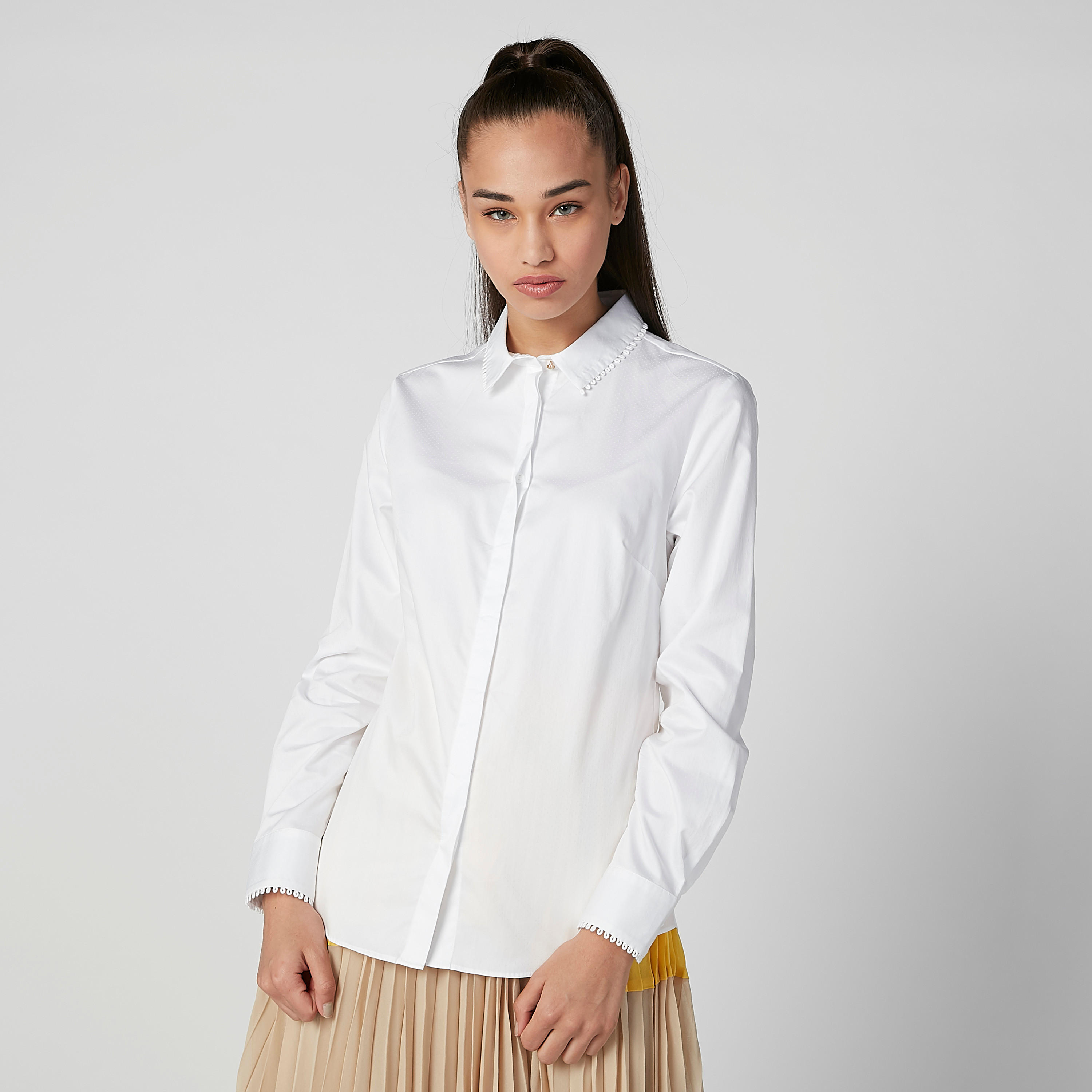 قميص مستدام سادة بأكمام طويلة وأزرار غير مرئية -women-clothing-shirtsandblouses-shirts-image-3