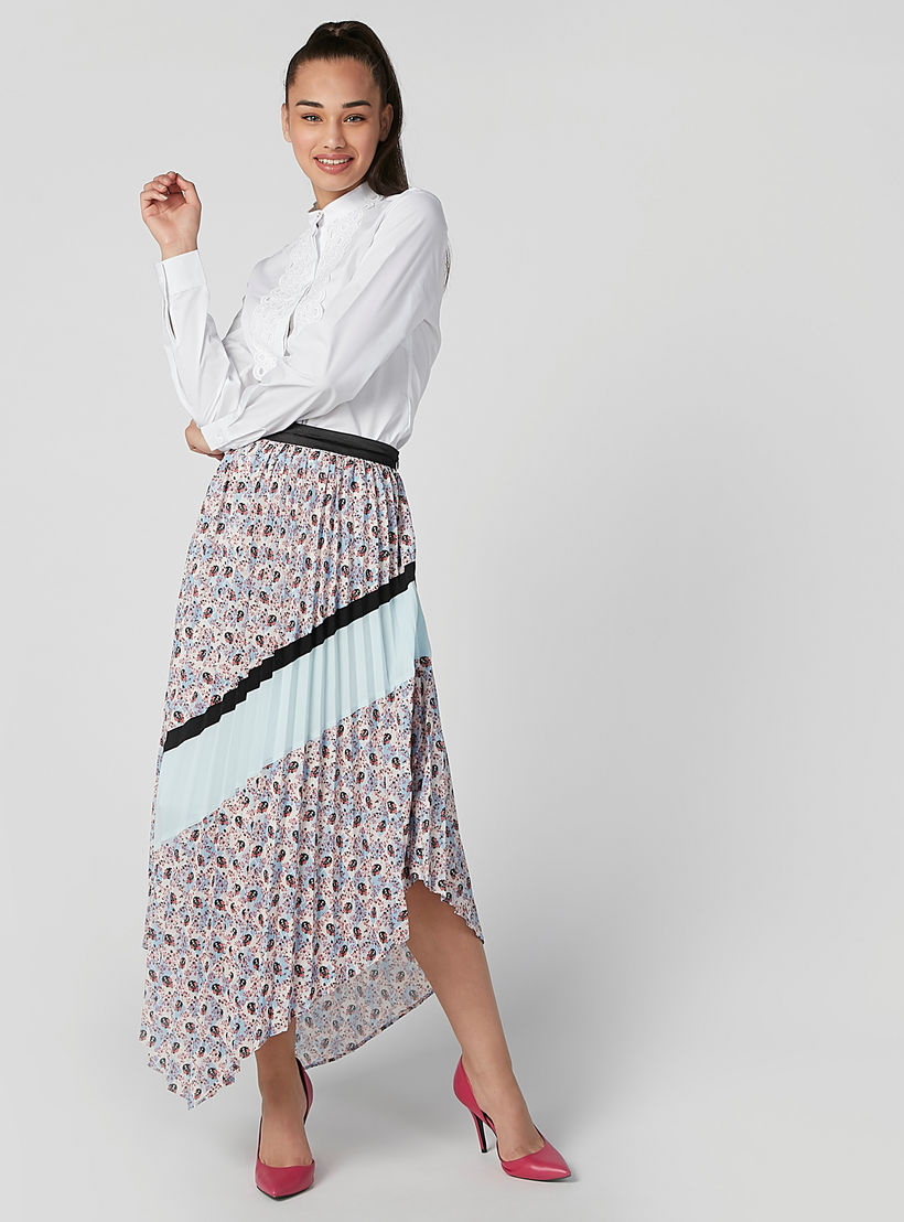 قميص مستدام سادة بياقة ماندارين وتفاصيل شيفلي -women-clothing-shirtsandblouses-shirts-image-2