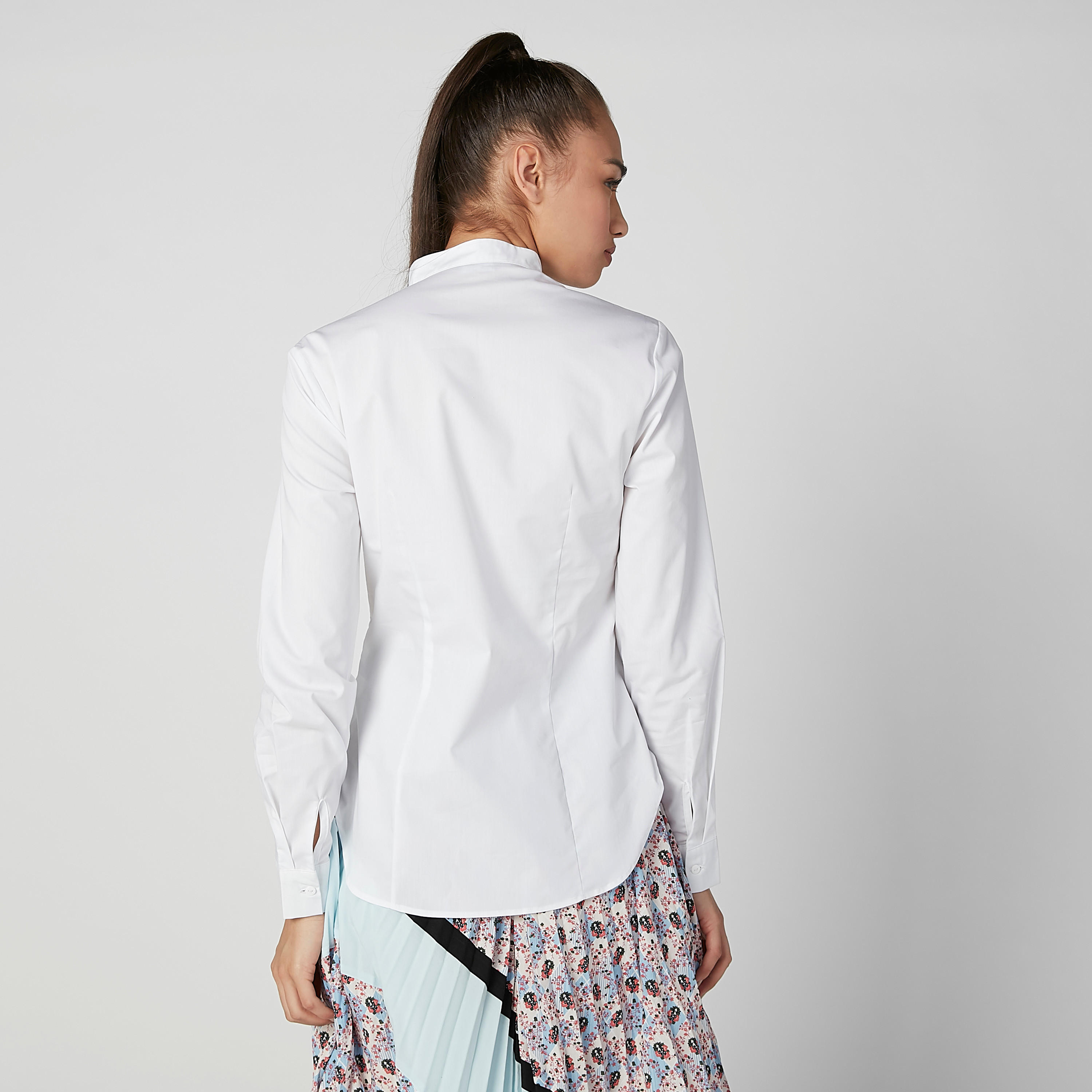 قميص مستدام سادة بياقة ماندارين وتفاصيل شيفلي -women-clothing-shirtsandblouses-shirts-image-4