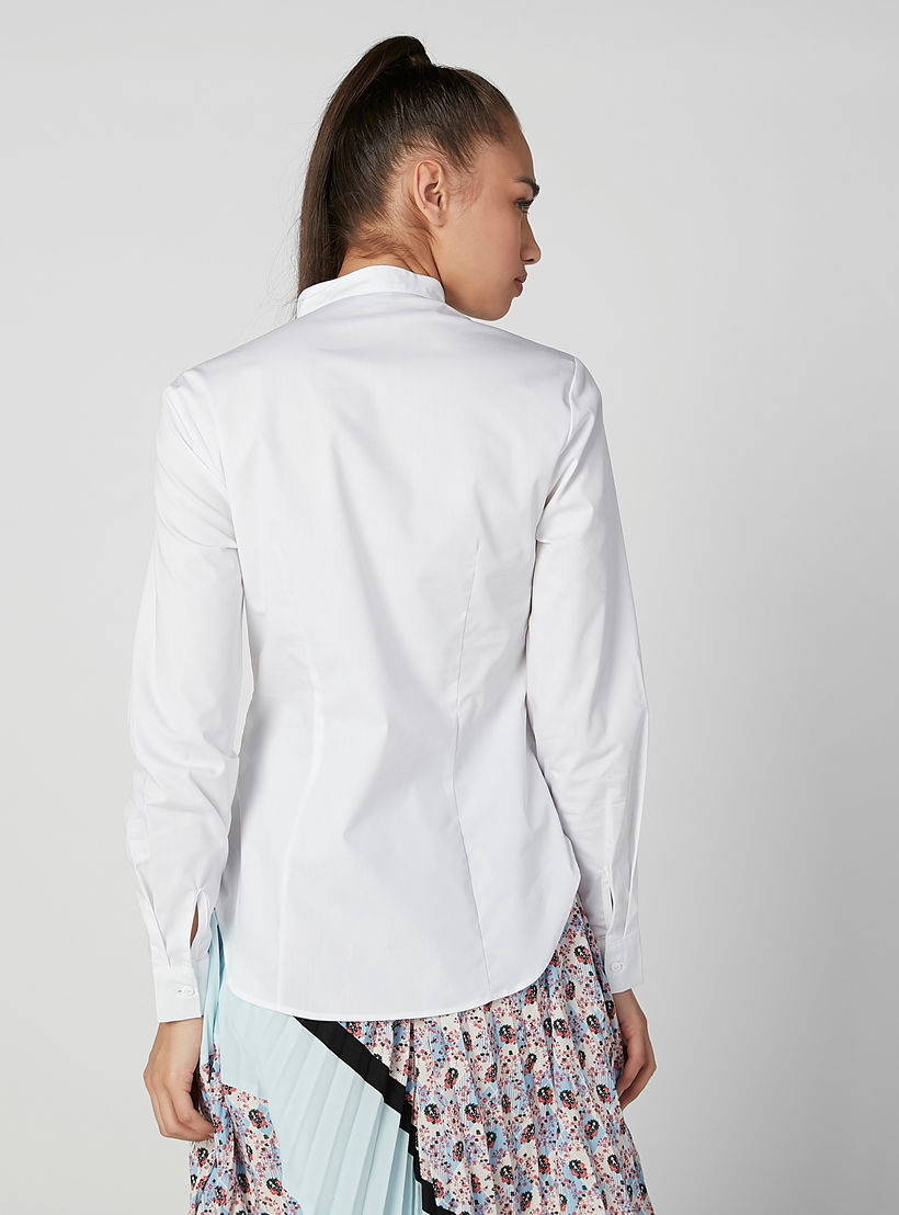 قميص مستدام سادة بياقة ماندارين وتفاصيل شيفلي -women-clothing-shirtsandblouses-shirts-image-4