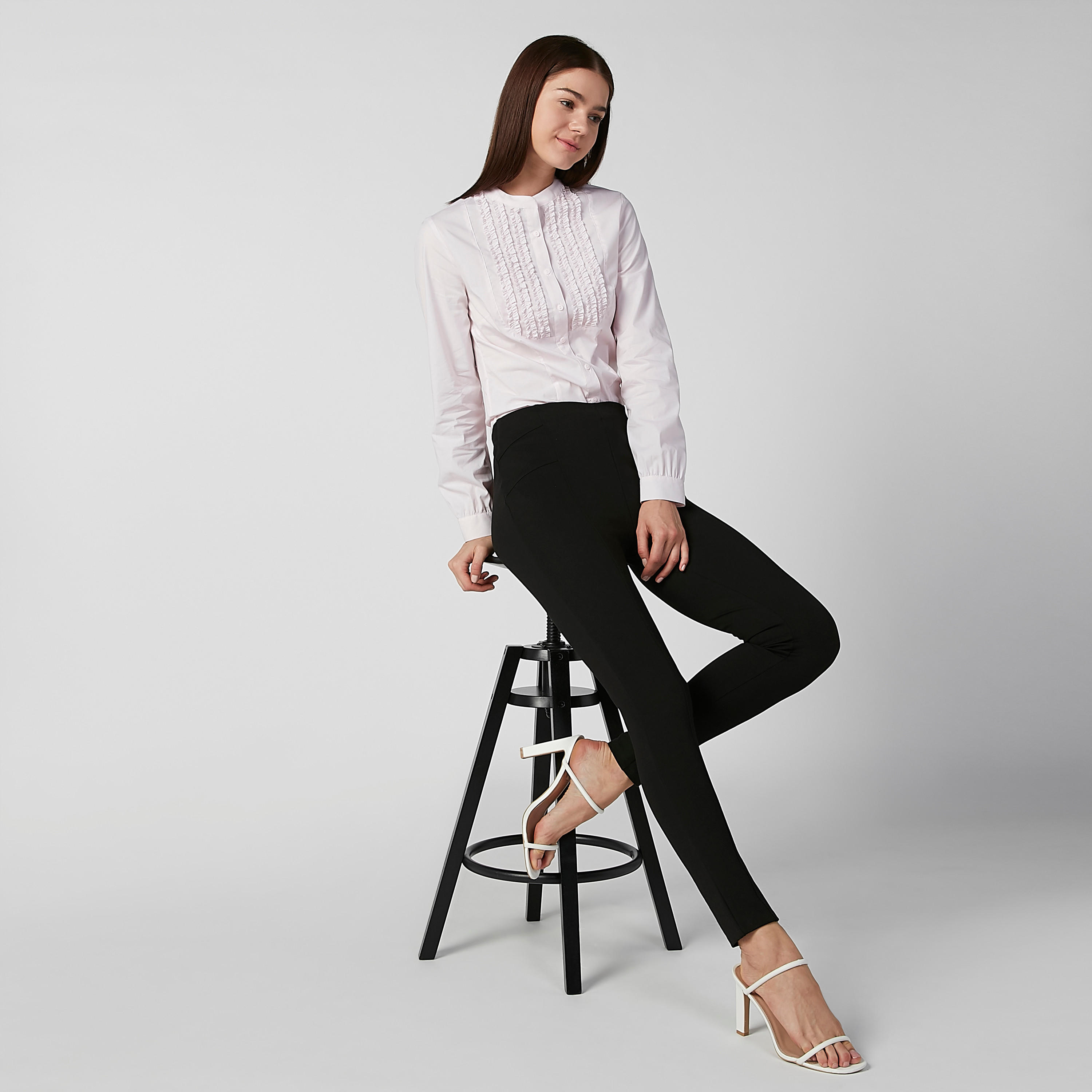 قميص مستدام سادة بياقة ماندارين وأكمام طويلة-women-clothing-shirtsandblouses-shirts-image-2