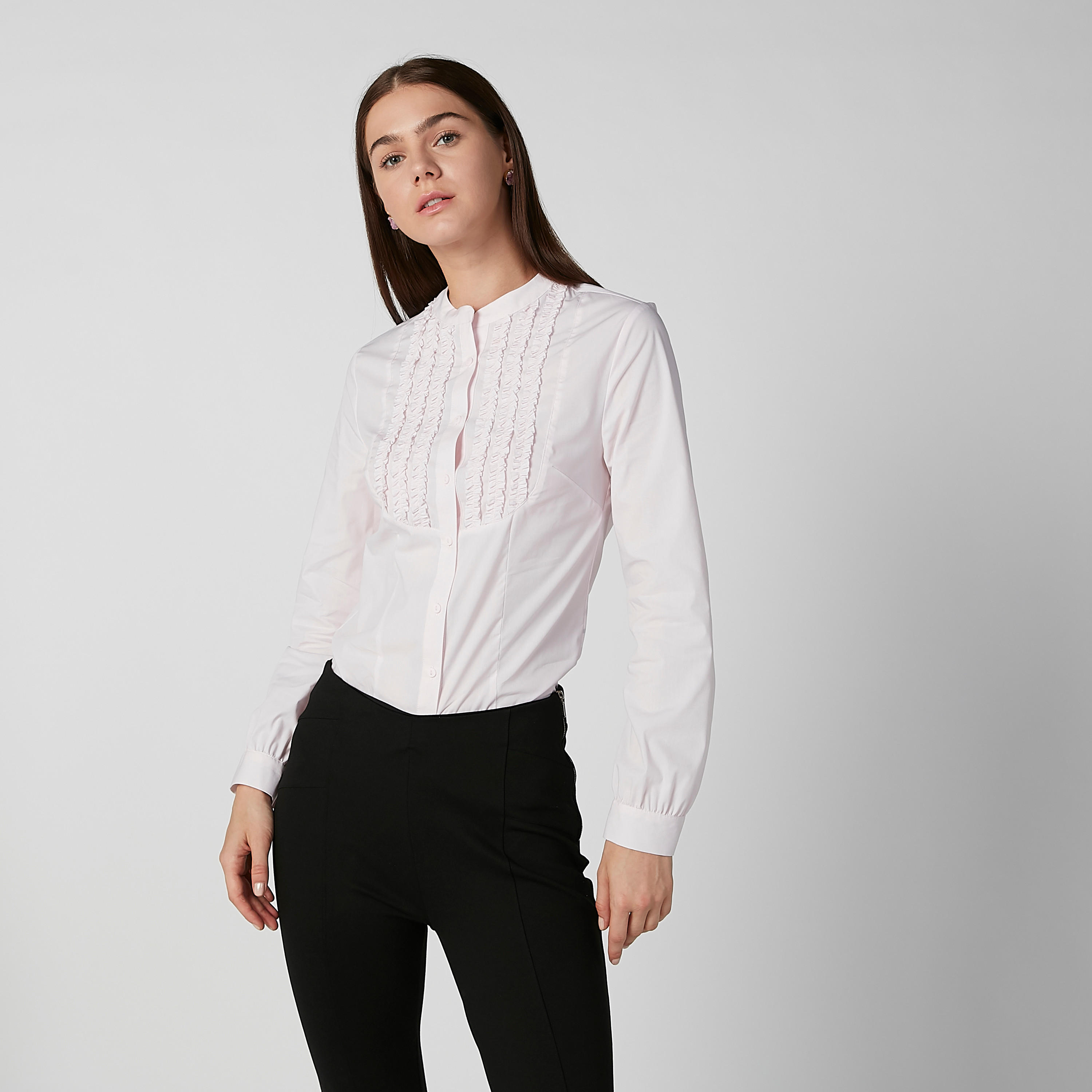 قميص مستدام سادة بياقة ماندارين وأكمام طويلة-women-clothing-shirtsandblouses-shirts-image-3