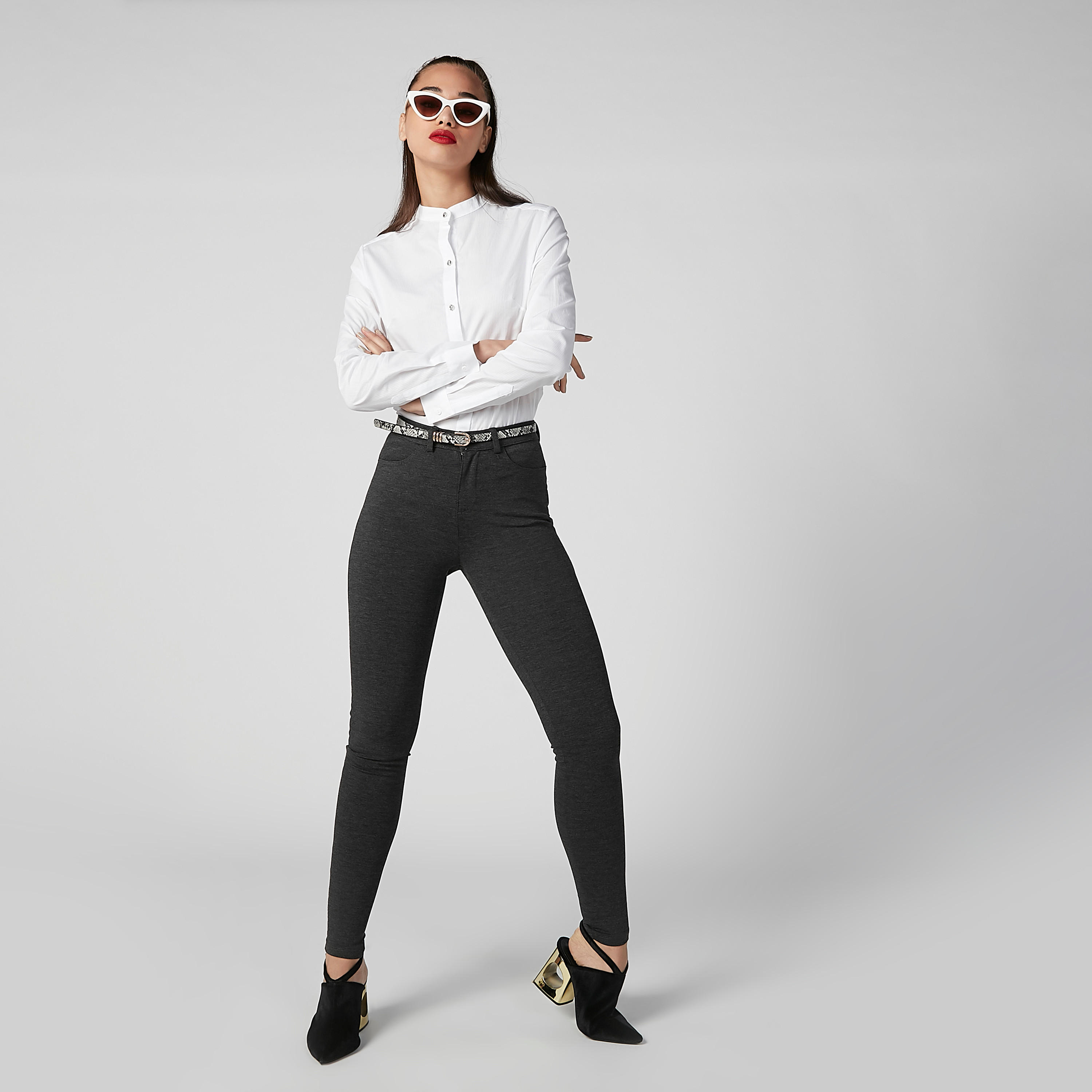 قميص مستدام سادة بياقة ماندارين وأكمام قصيرة -women-clothing-shirtsandblouses-shirts-image-2