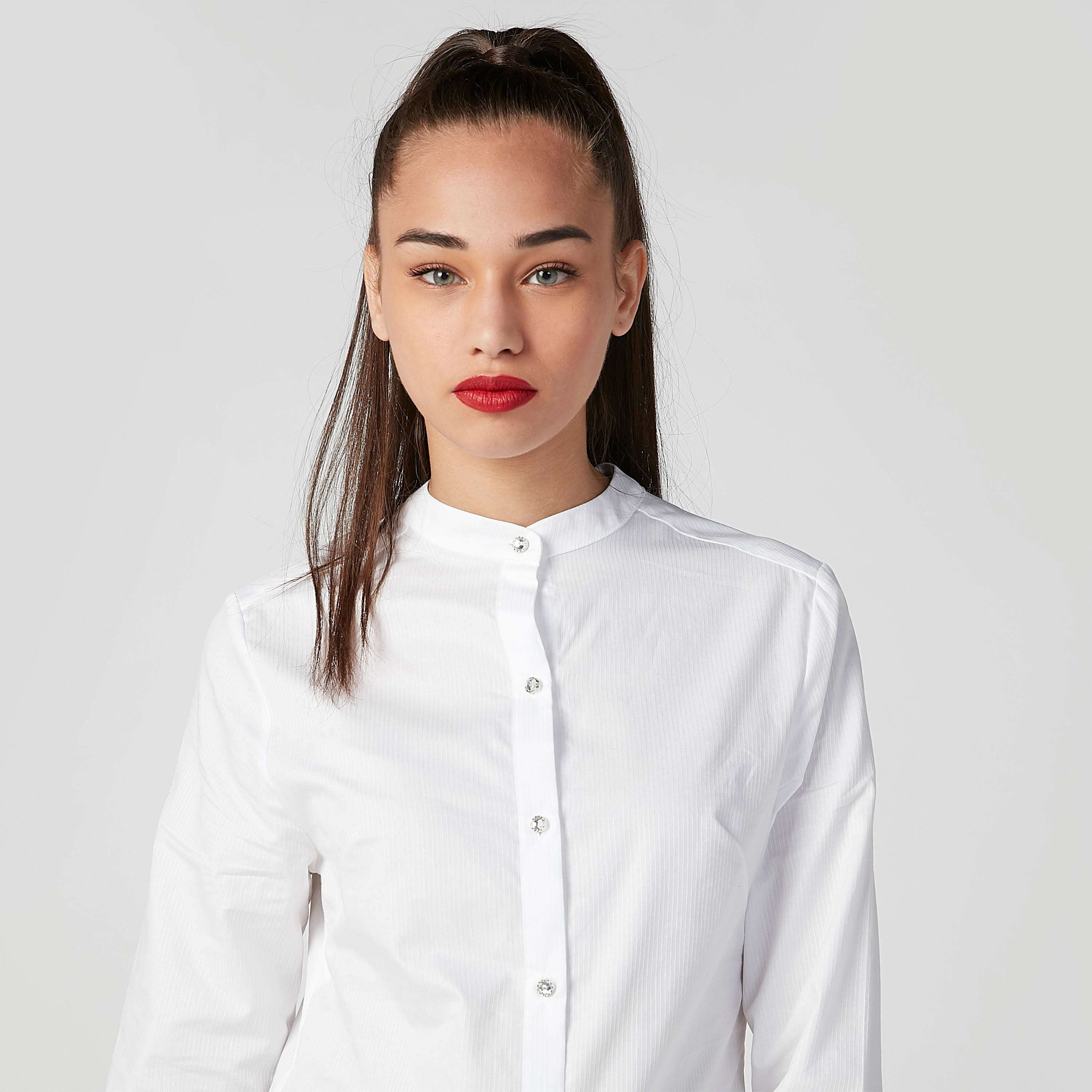 قميص مستدام سادة بياقة ماندارين وأكمام قصيرة -women-clothing-shirtsandblouses-shirts-image-3