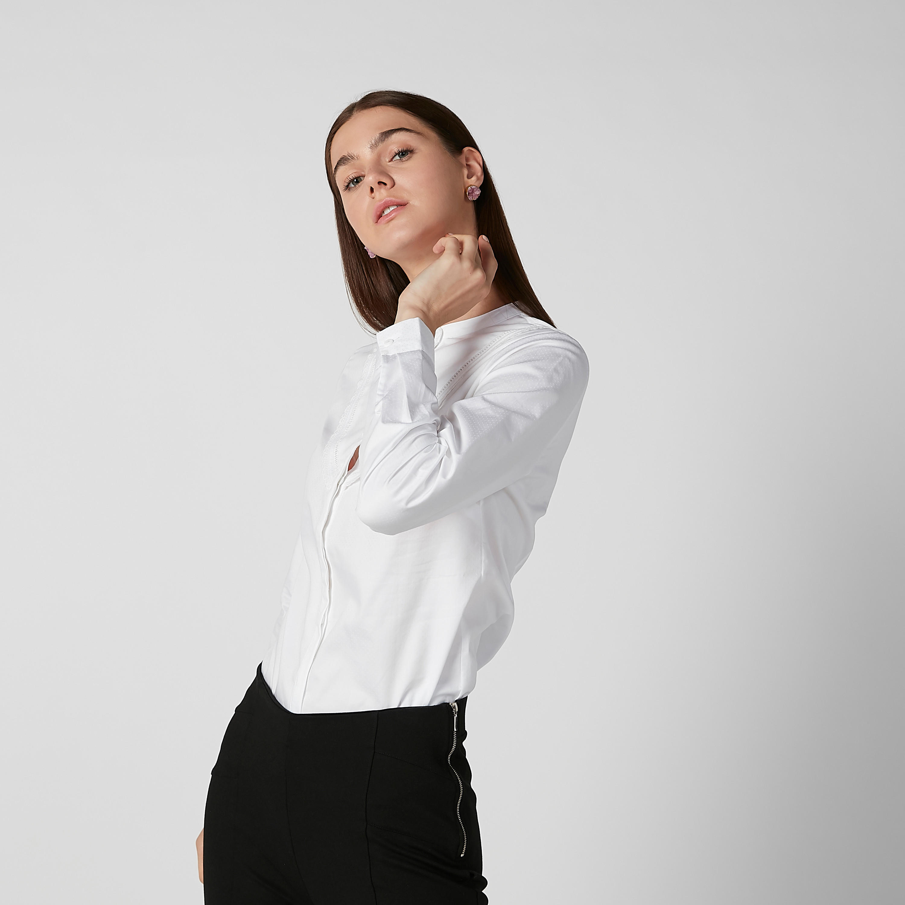 قميص مستدام سادة بياقة ماندارين وأكمام طويلة -women-clothing-shirtsandblouses-shirts-image-4