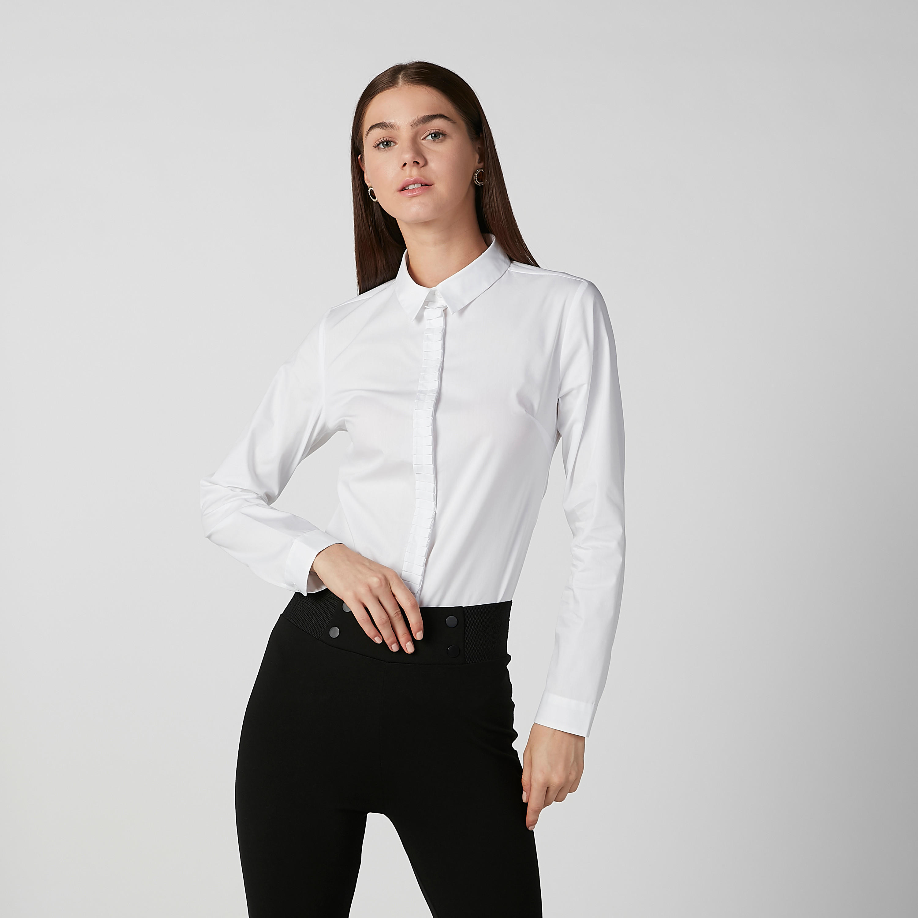 قميص مستدام سادة بياقة عاديّة وأكمام طويلة-women-clothing-shirtsandblouses-shirts-image-2