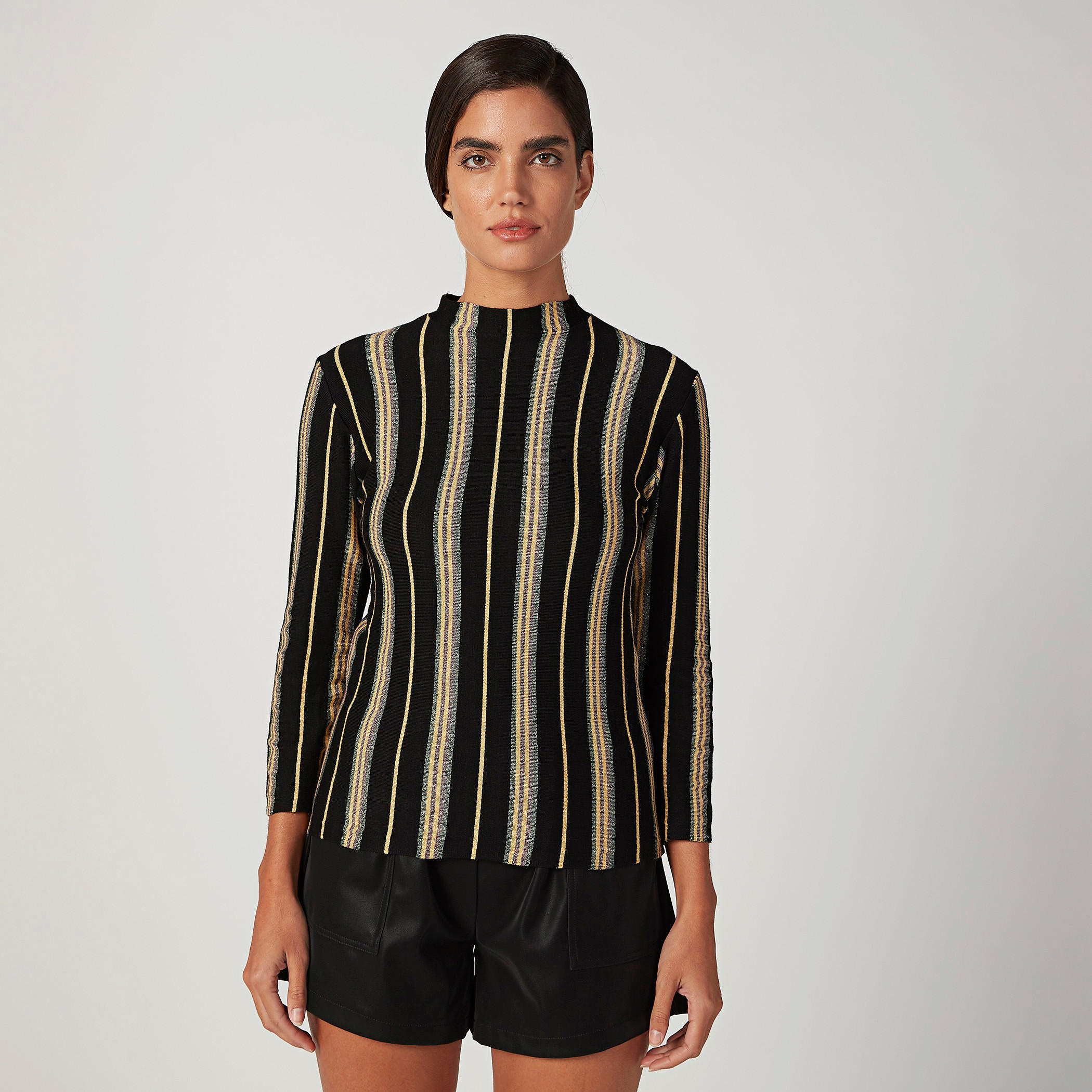 Striped Top with High Neck and Long Sleeves-women-clothing-shirtsandblouses-blouses-image-1