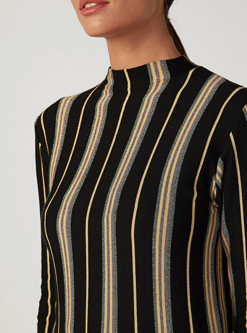 Striped Top with High Neck and Long Sleeves-women-clothing-shirtsandblouses-blouses-image-3