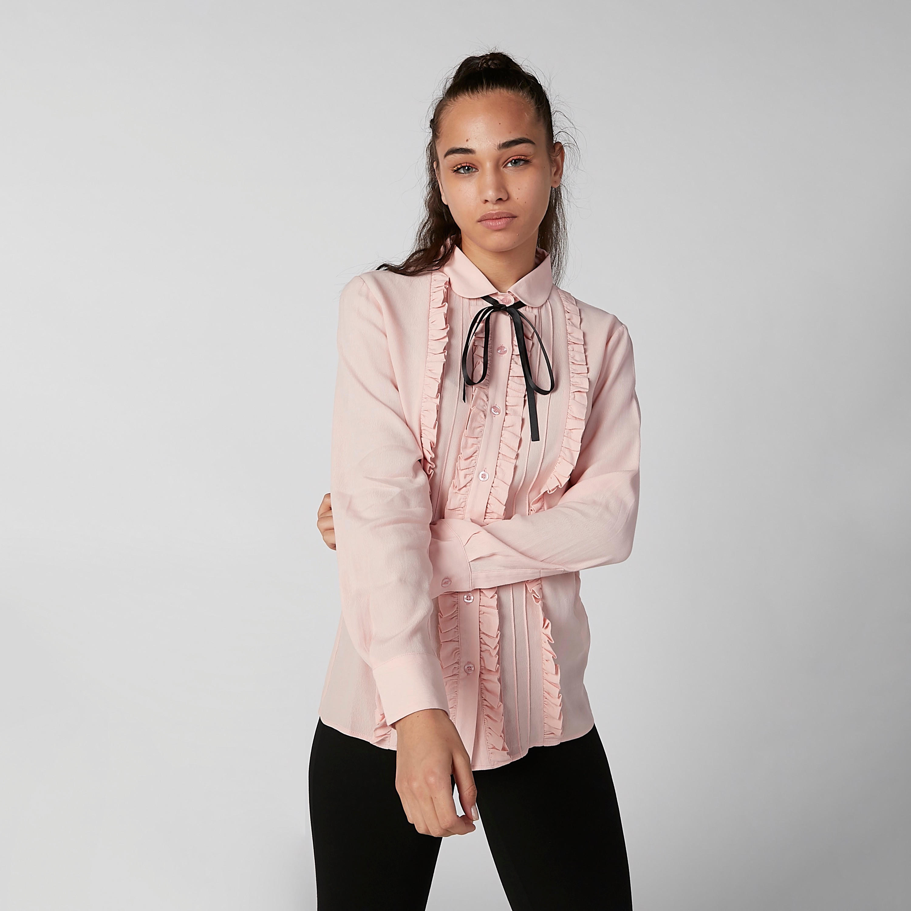 قميص سادة بأكمام طويلة وتفاصيل كشكش-women-clothing-shirtsandblouses-shirts-image-3