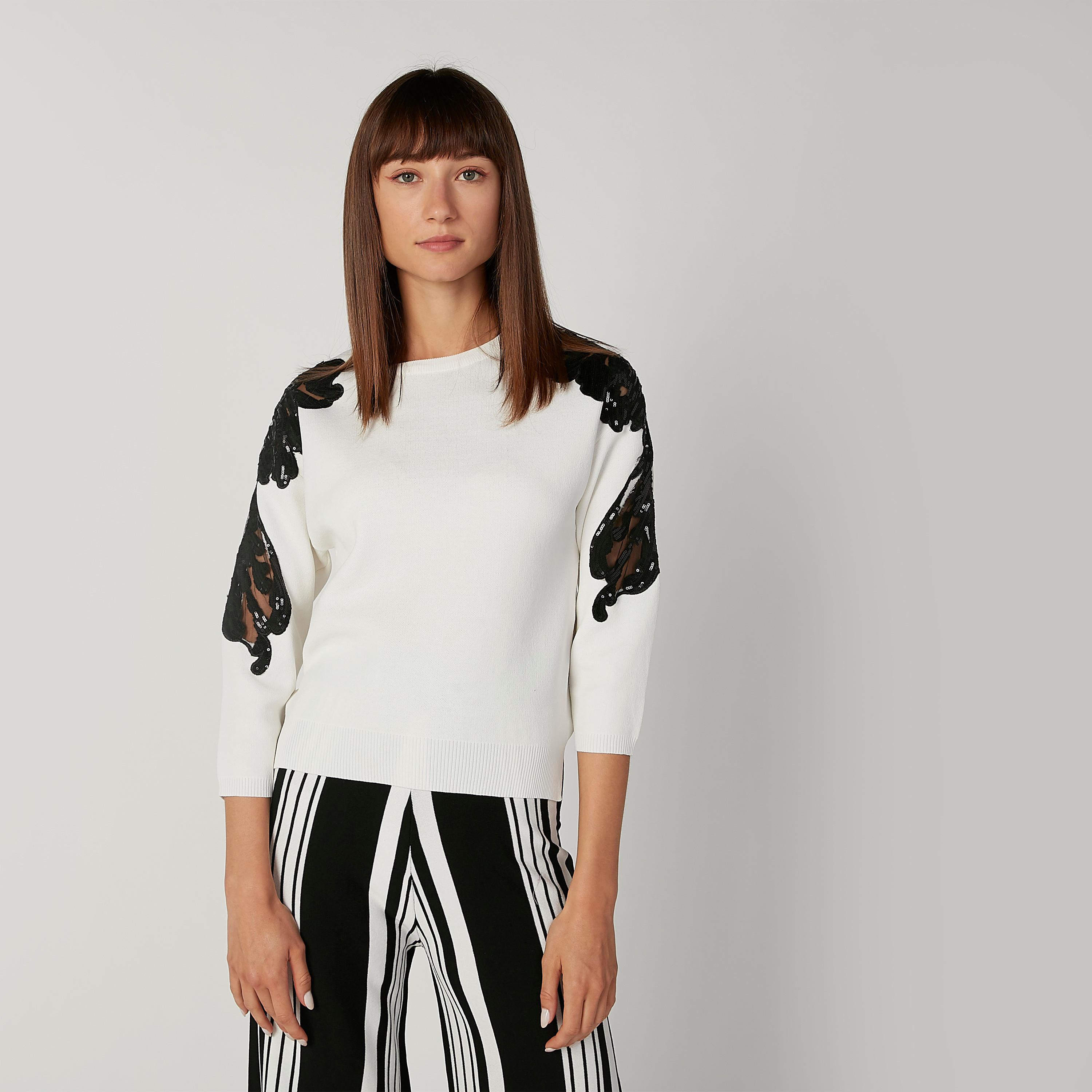 كنزة بارزة الملمس بياقة مستديرة وأكمام 3/4-women-clothing-cardigansandjumpers-jumpers-image-1