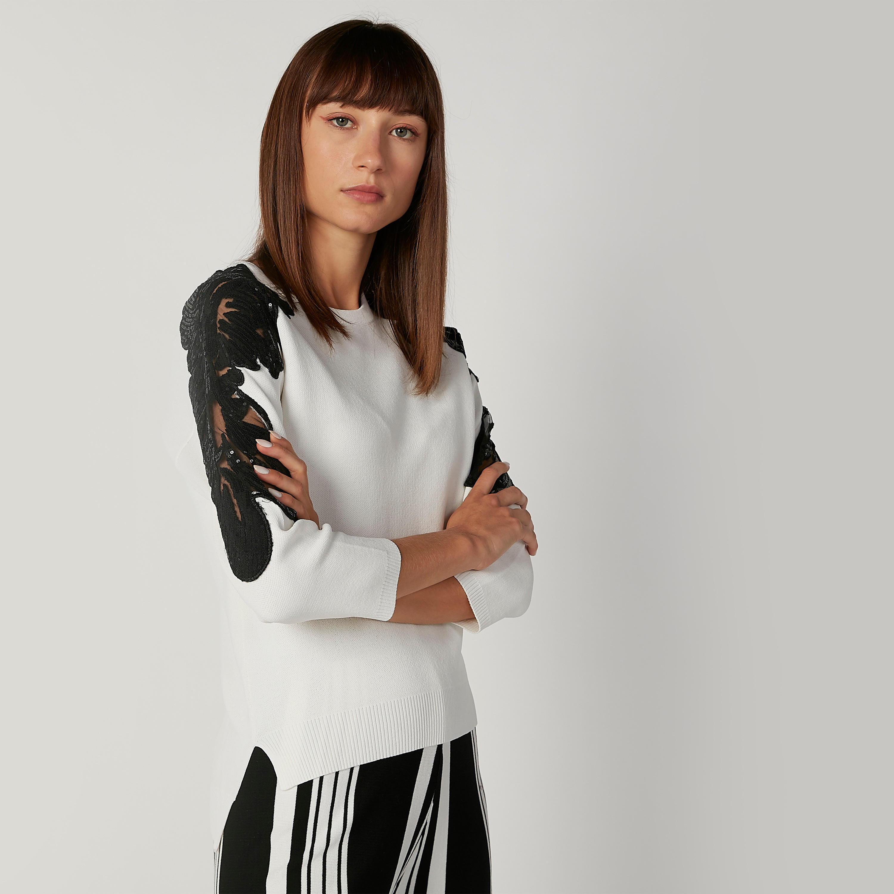 كنزة بارزة الملمس بياقة مستديرة وأكمام 3/4-women-clothing-cardigansandjumpers-jumpers-image-3