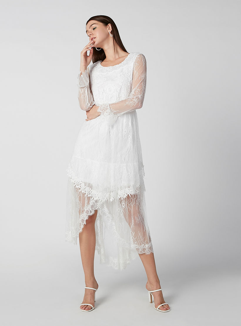 فستان مستدام ميدي دانتيل بأكمام طويلة وحواف غير مستوية-women-clothing-dresses-image-1