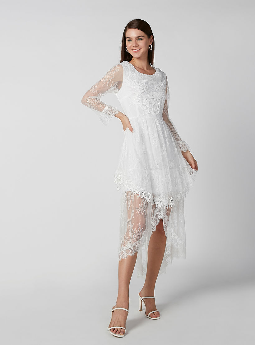 فستان مستدام ميدي دانتيل بأكمام طويلة وحواف غير مستوية-women-clothing-dresses-image-2