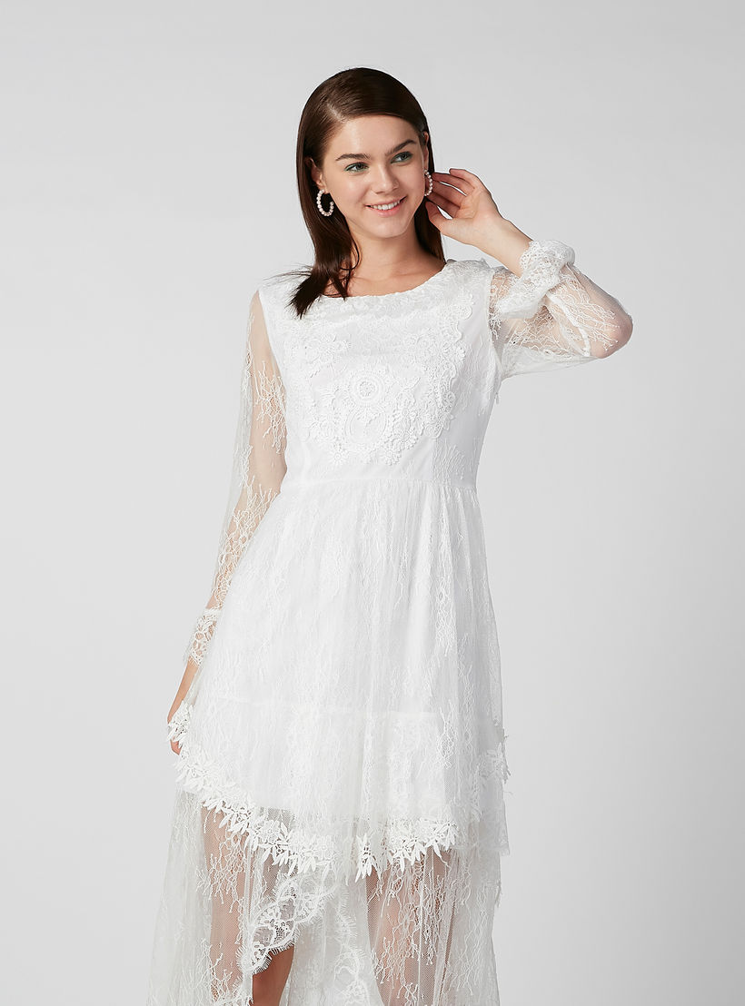 فستان مستدام ميدي دانتيل بأكمام طويلة وحواف غير مستوية-women-clothing-dresses-image-3