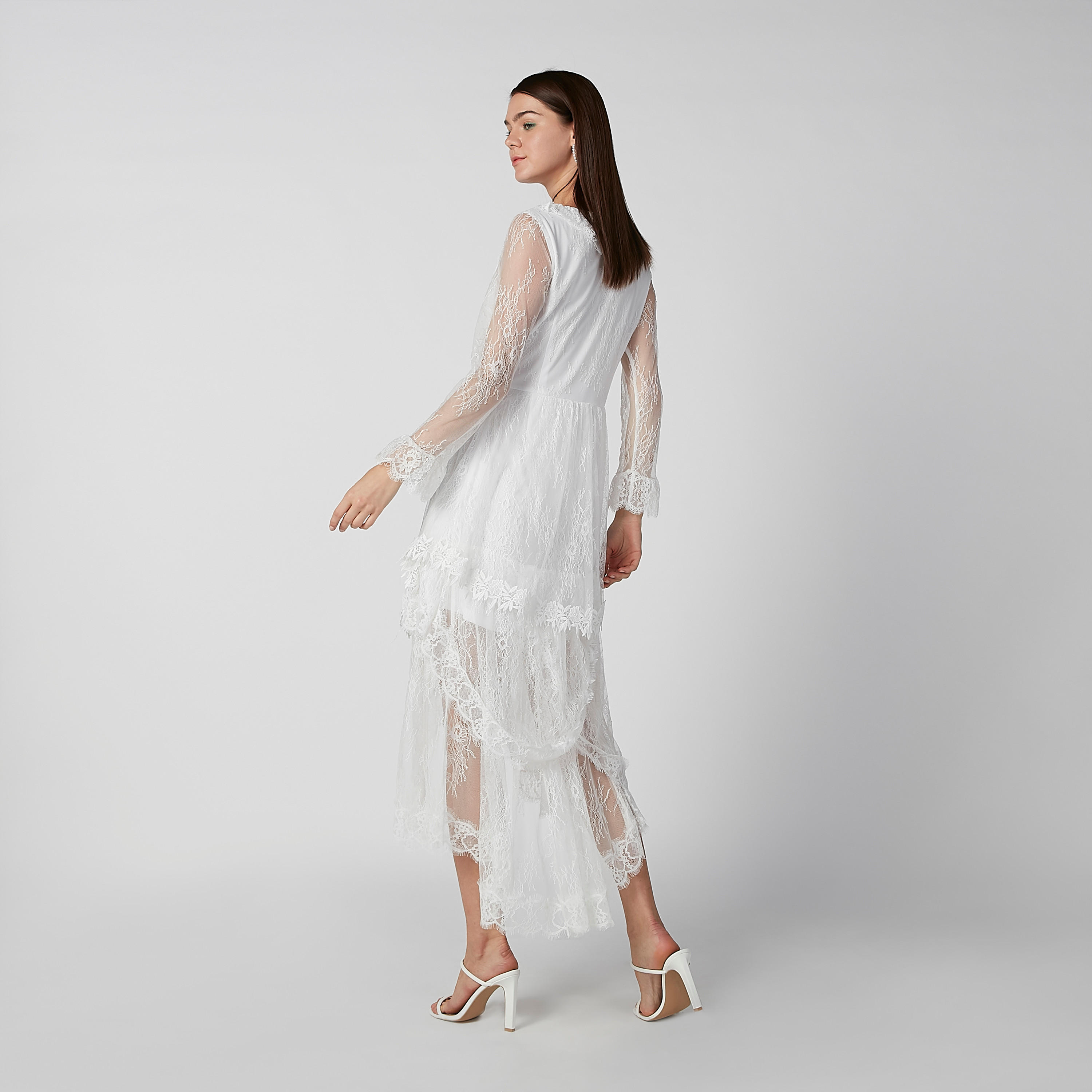 فستان مستدام ميدي دانتيل بأكمام طويلة وحواف غير مستوية-women-clothing-dresses-image-4