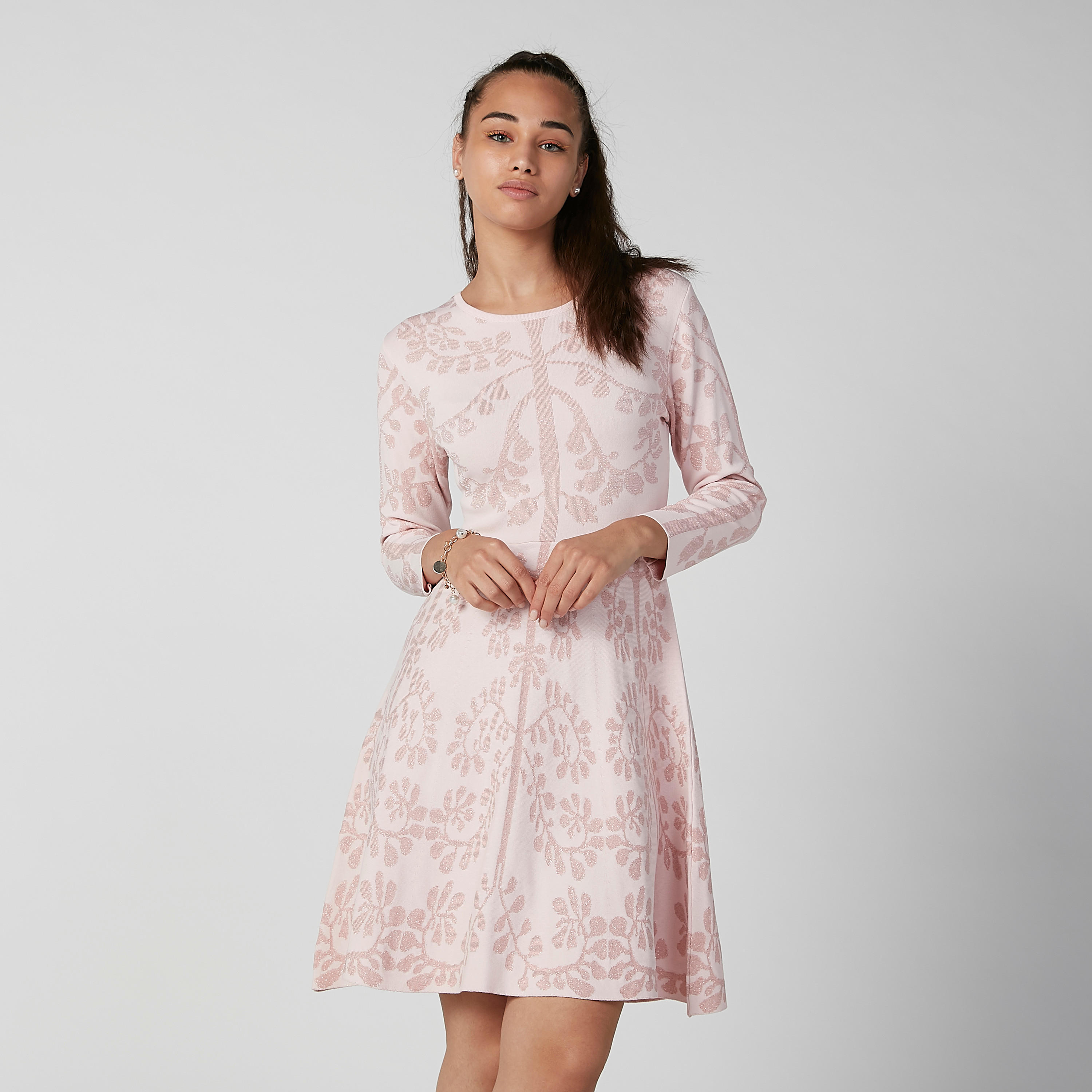 فستان ميدي إيه لاين بياقة مستديرة وأكمام طويلة وطبعات-women-clothing-dresses-image-2