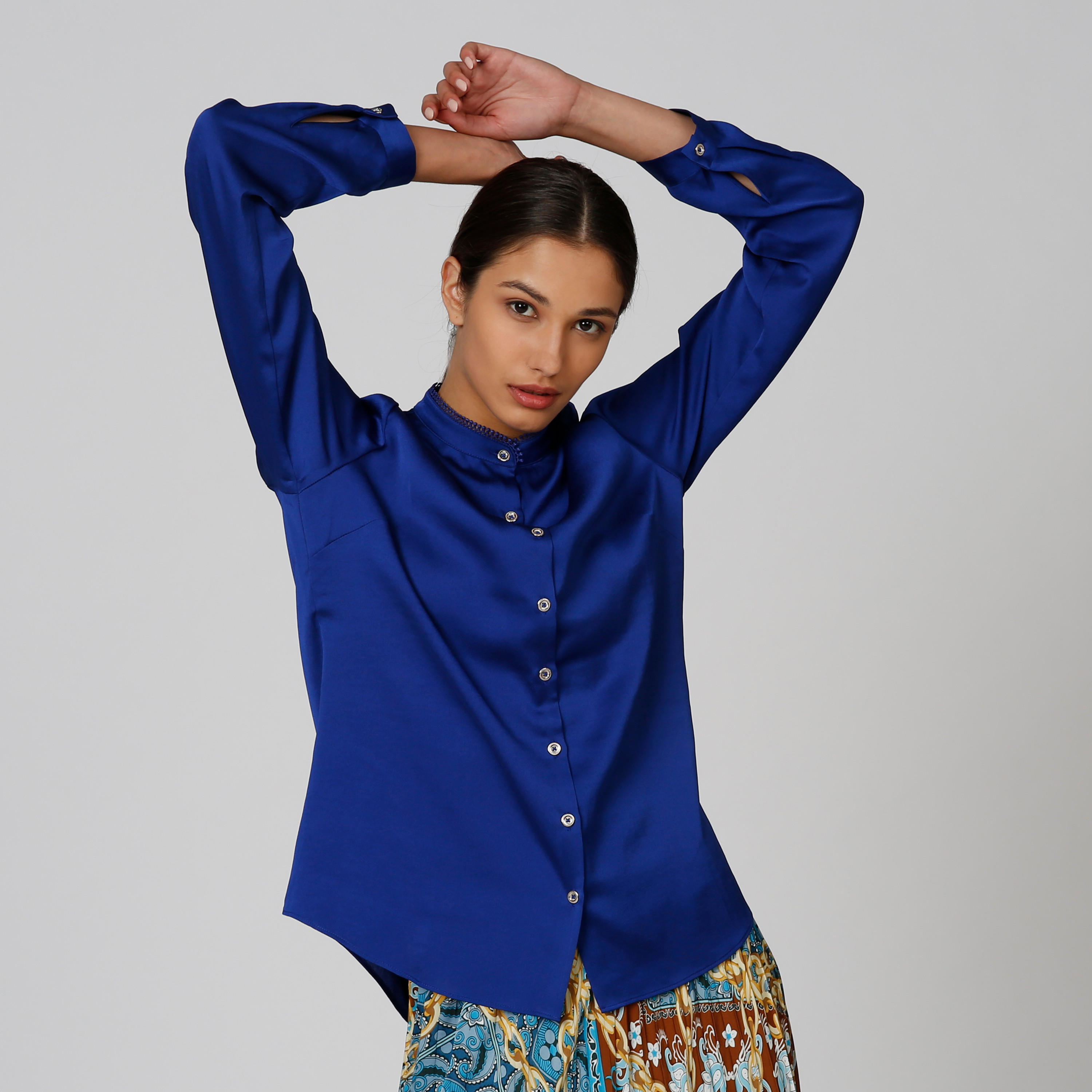قميص سادة بياقة ماندارين وأكمام طويلة-women-clothing-shirtsandblouses-shirts-image-1