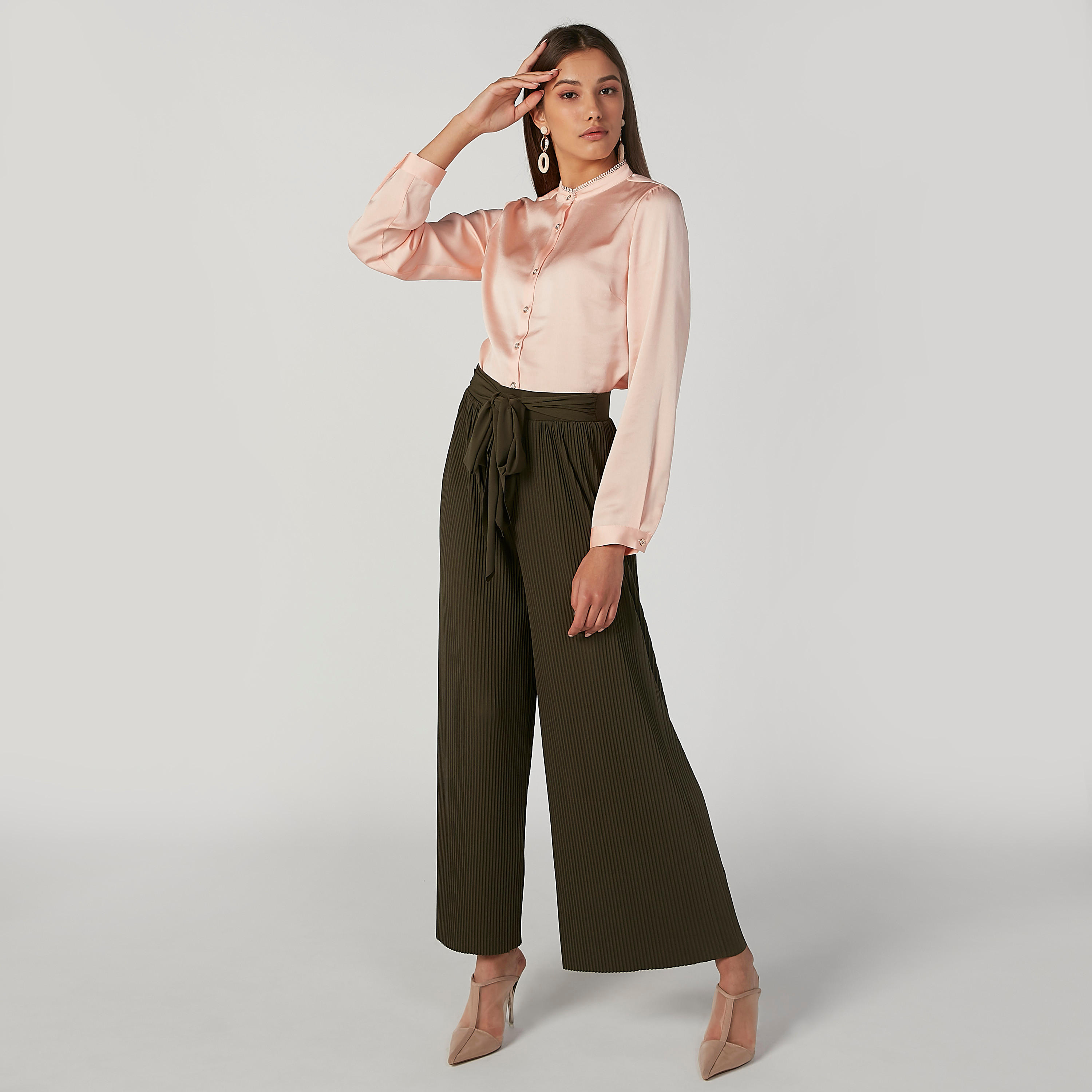Plain Shirt with Mandarin Collar and Long Sleeves-women-clothing-shirtsandblouses-shirts-image-1