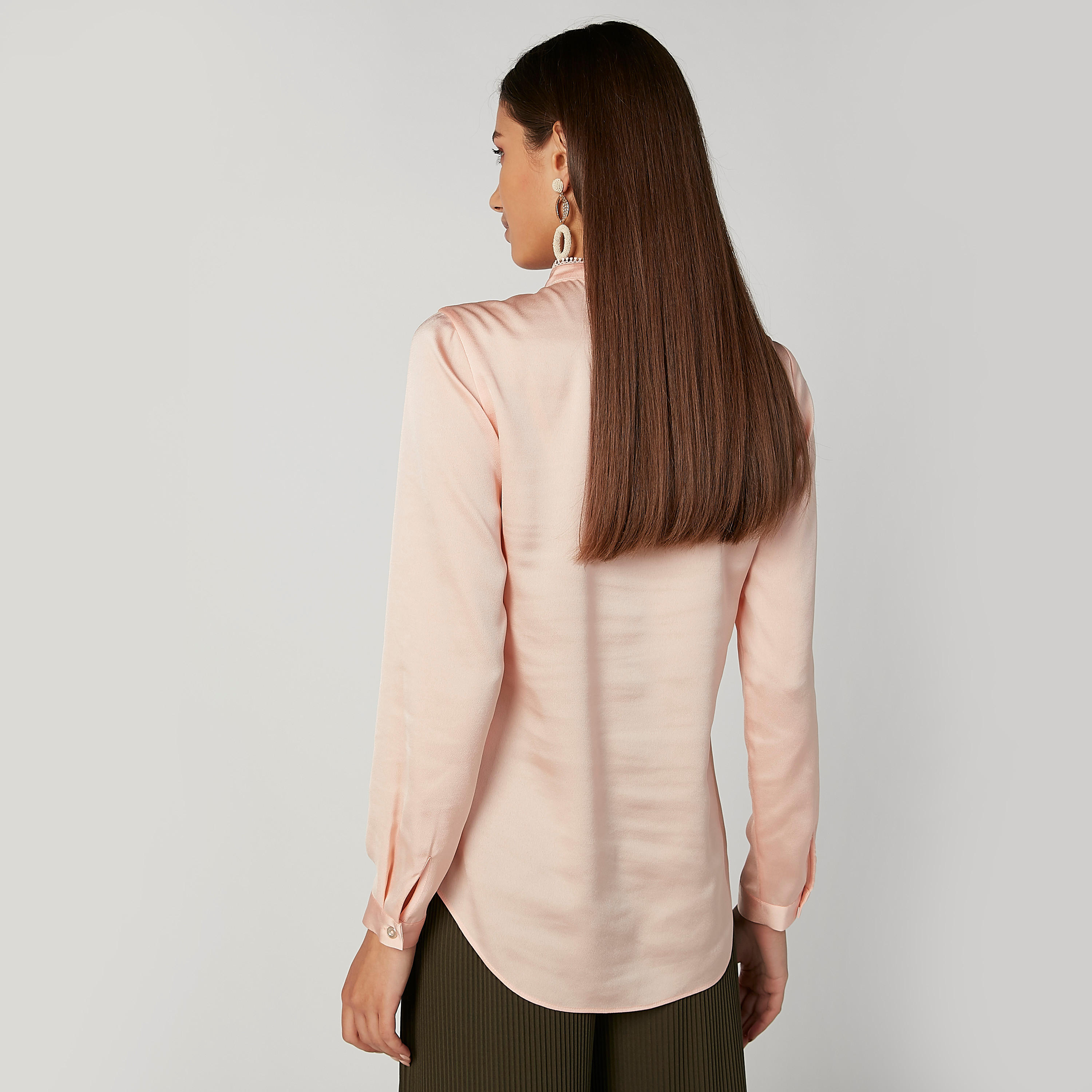 Plain Shirt with Mandarin Collar and Long Sleeves-women-clothing-shirtsandblouses-shirts-image-2