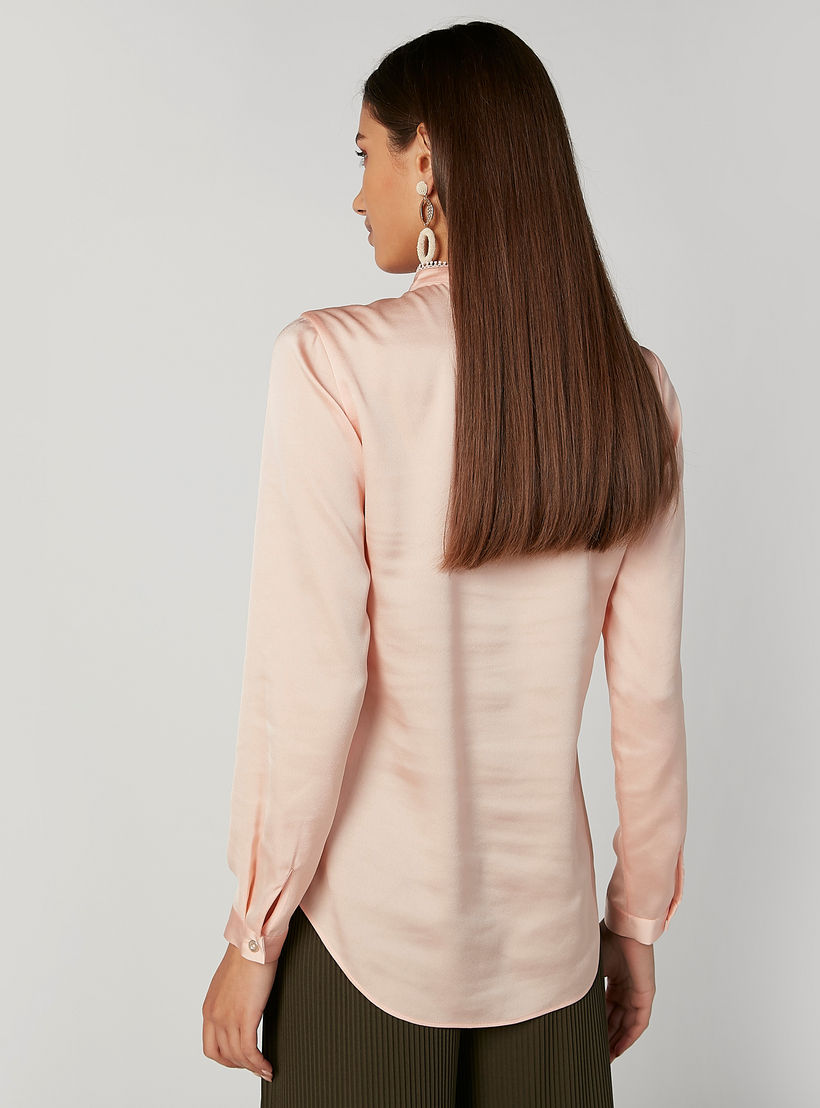 Plain Shirt with Mandarin Collar and Long Sleeves-women-clothing-shirtsandblouses-shirts-image-2
