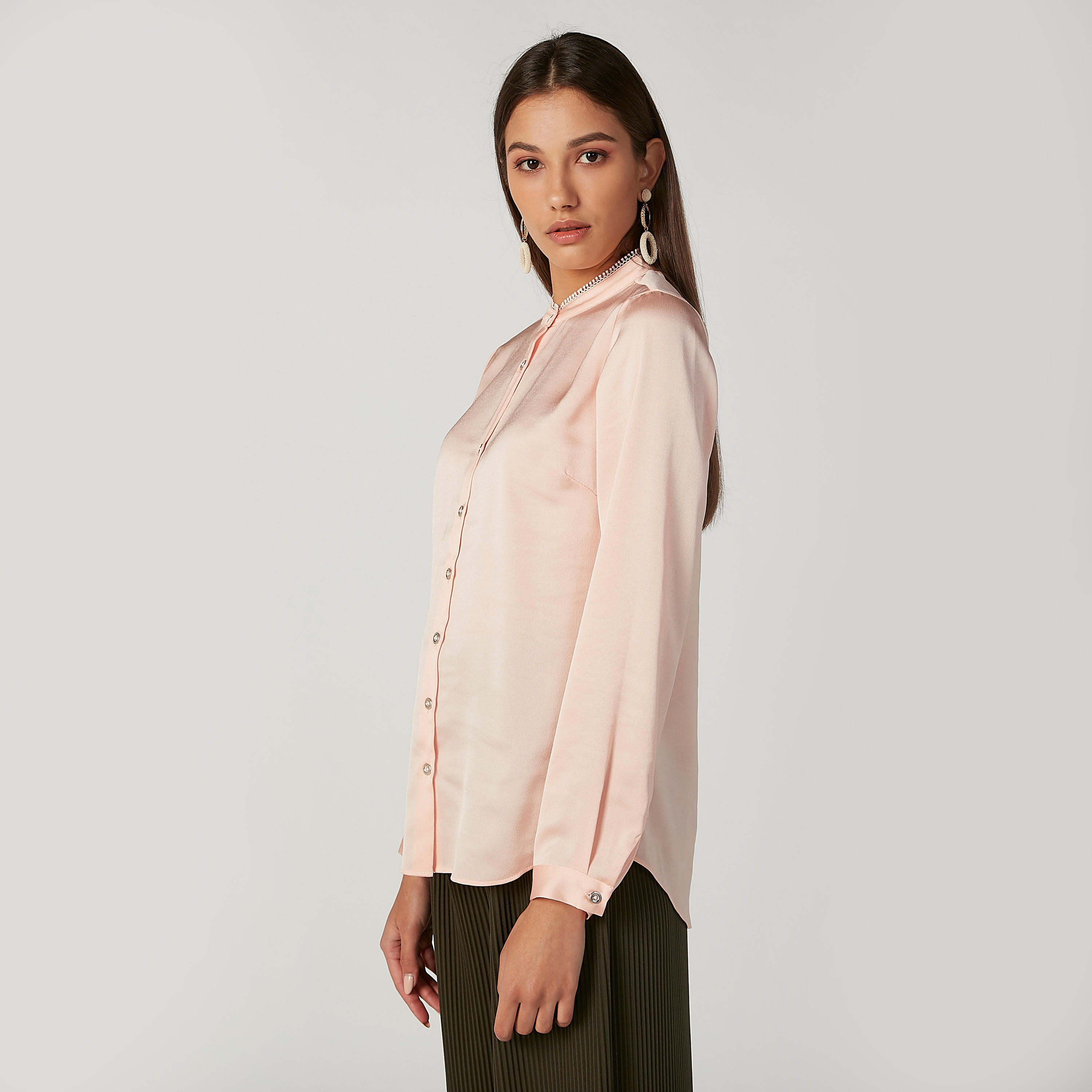 Plain Shirt with Mandarin Collar and Long Sleeves-women-clothing-shirtsandblouses-shirts-image-4