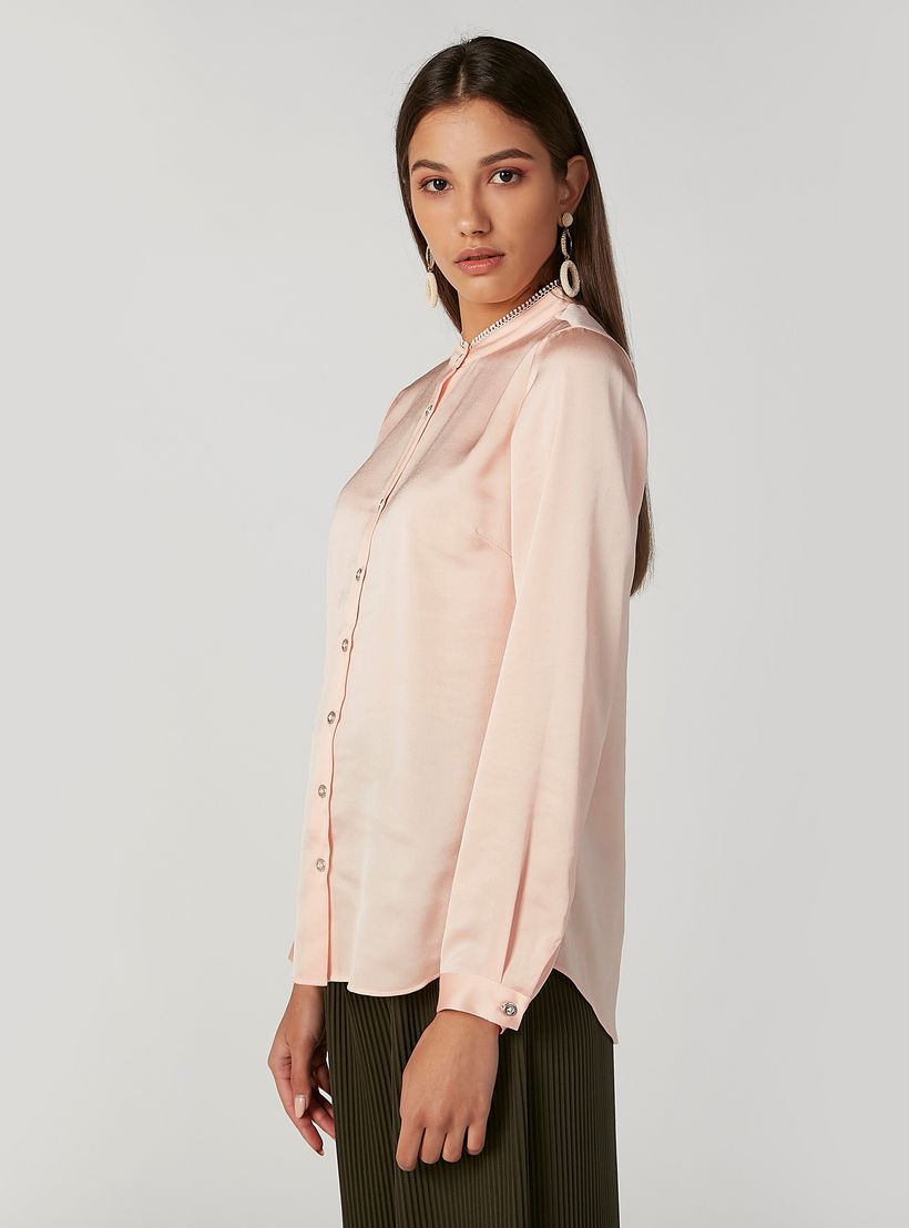 Plain Shirt with Mandarin Collar and Long Sleeves-women-clothing-shirtsandblouses-shirts-image-4