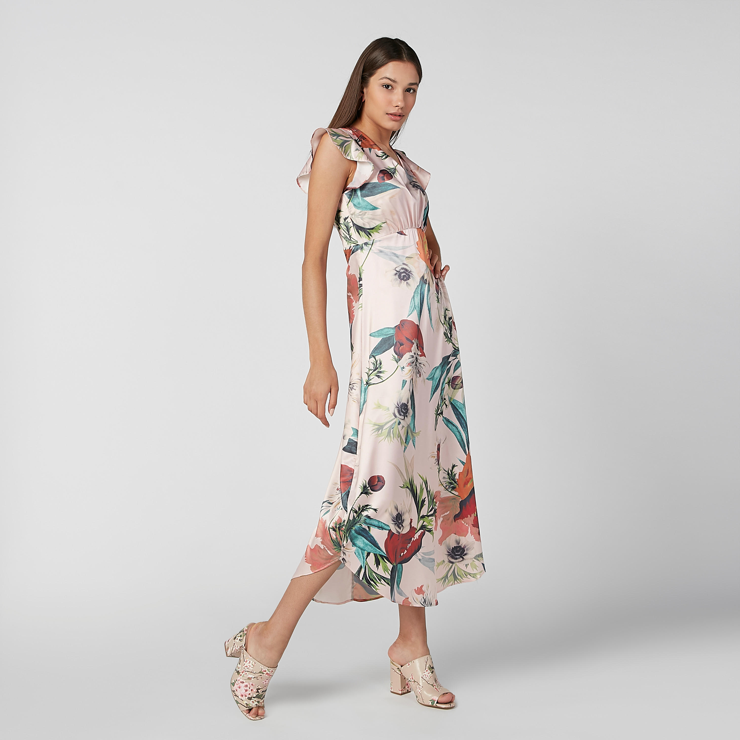 فستان مستدام ميدي إيه لاين بأكمام كاب وطبعات زهرية -women-clothing-dresses-image-1