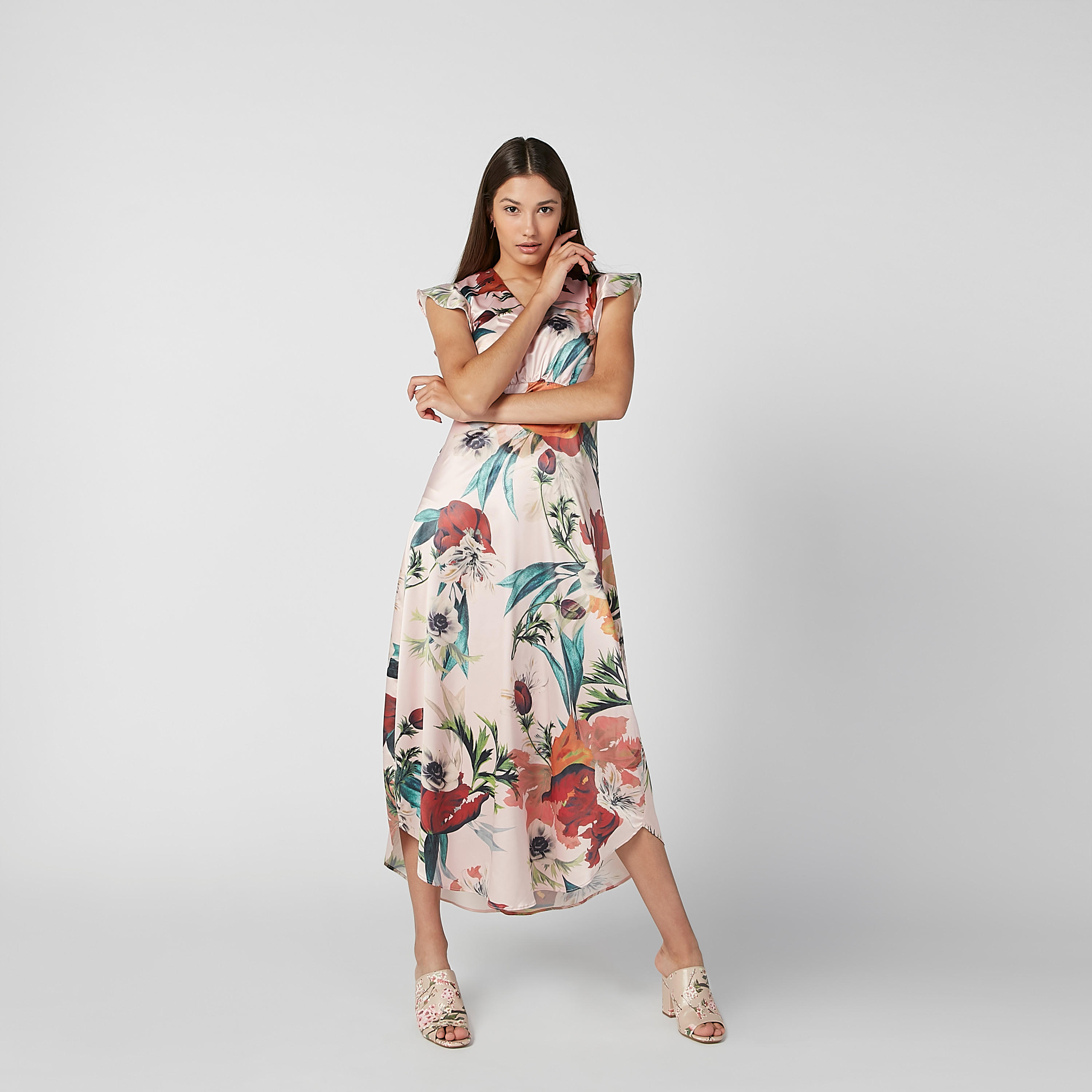 فستان مستدام ميدي إيه لاين بأكمام كاب وطبعات زهرية -women-clothing-dresses-image-2