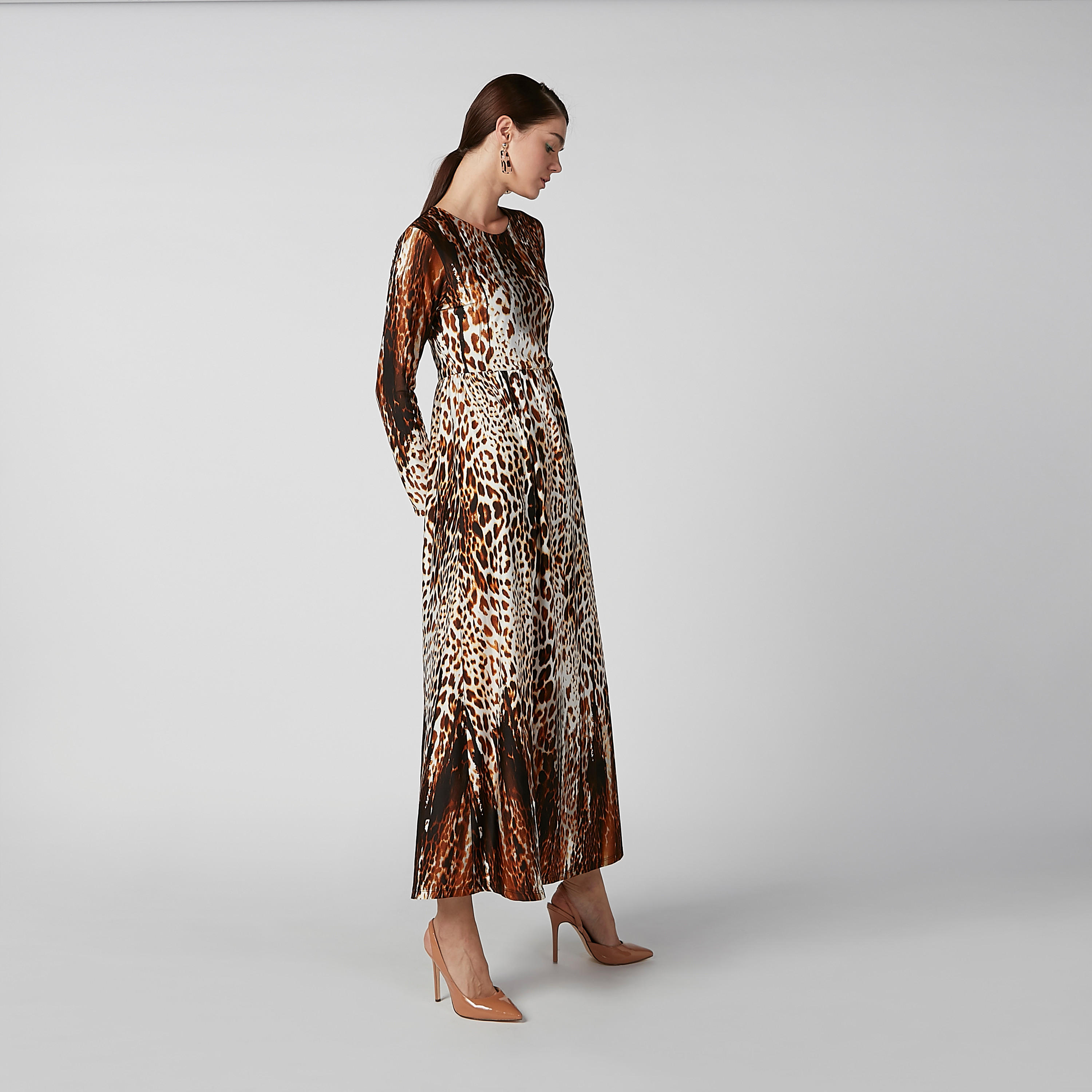 فستان مستدام طويل إيه لاين بأكمام طويلة وطبعات حيوان-women-clothing-dresses-image-5