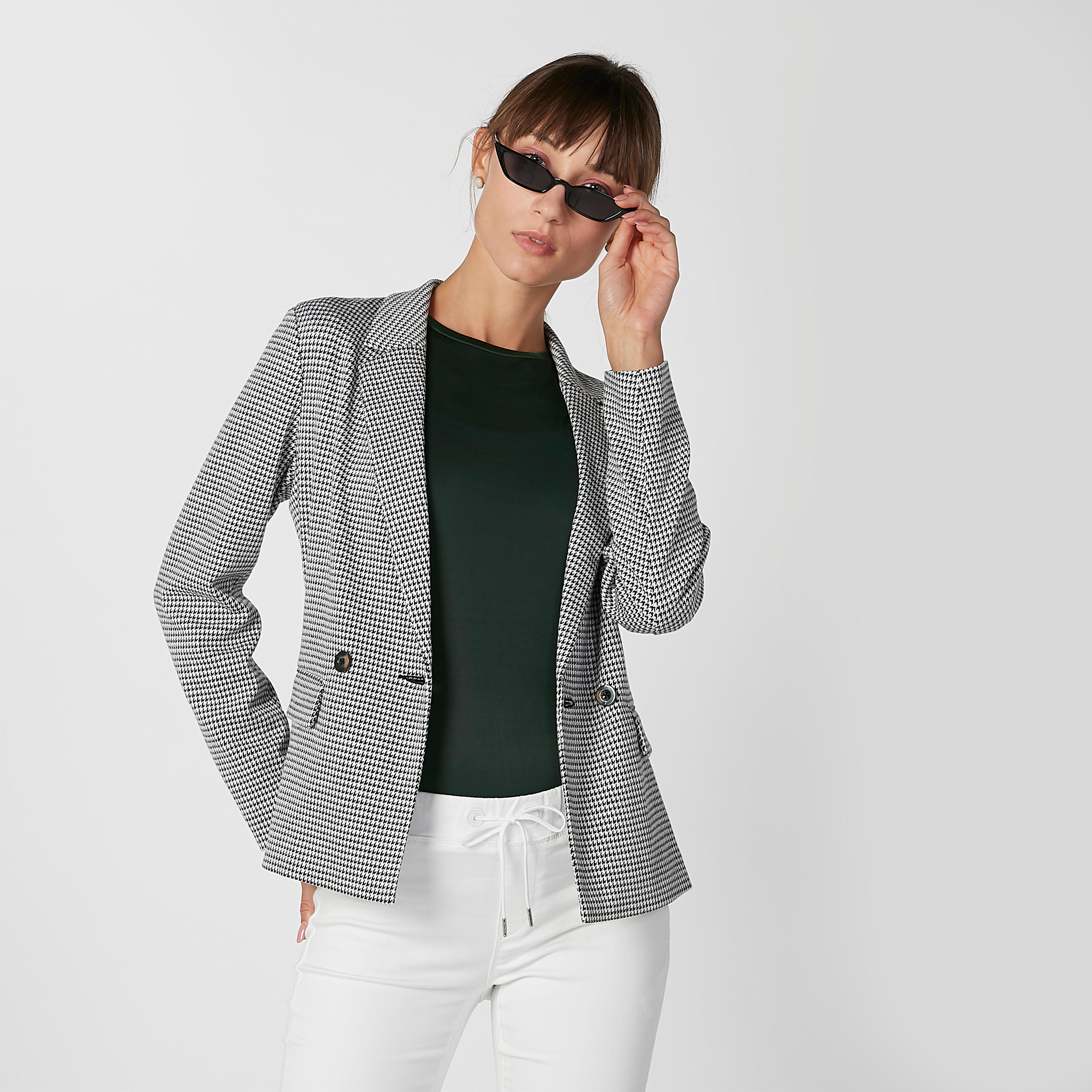 Chequered Blazer with Flap Pockets and Notched Lapel-women-clothing-coatsandjackets-blazers-image-1