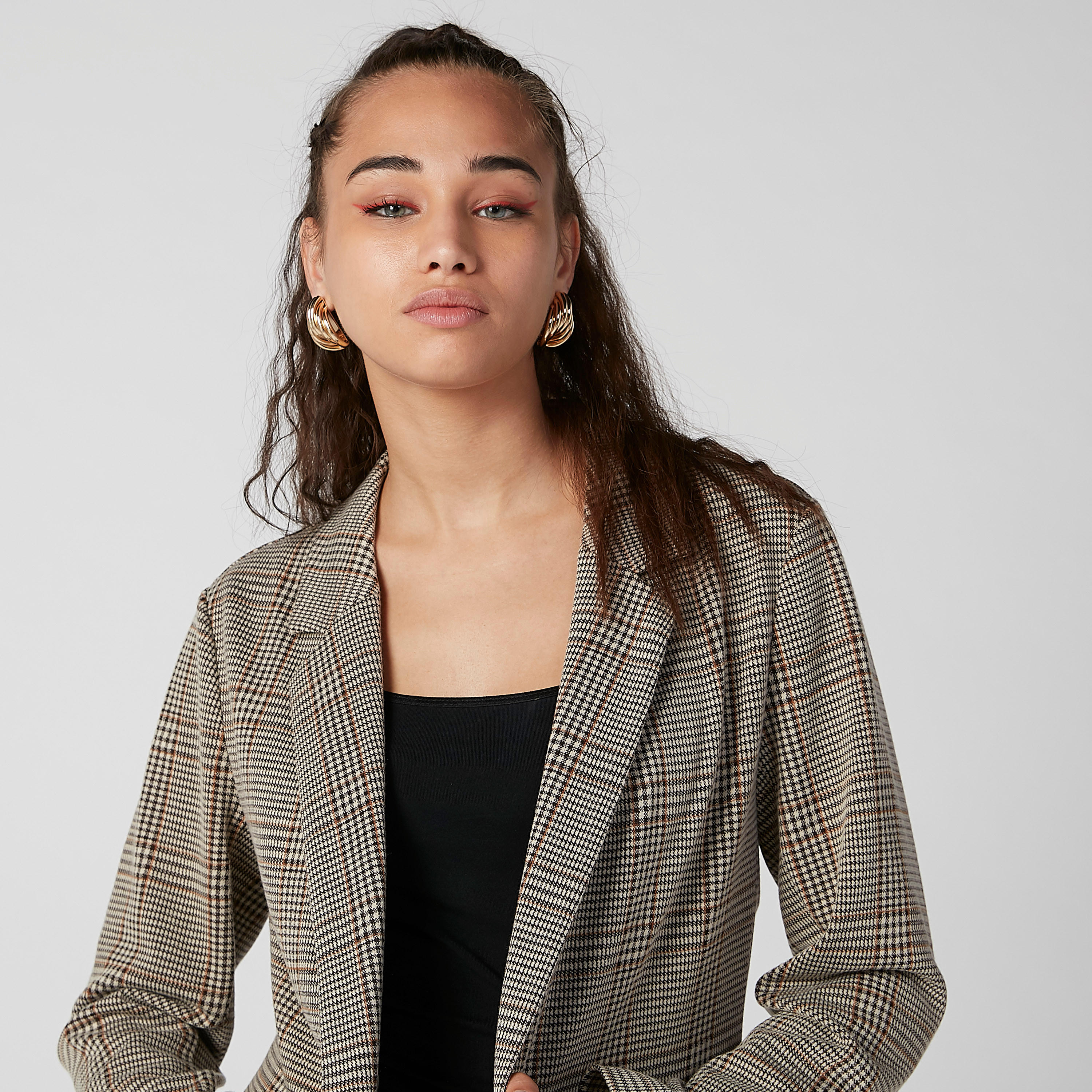 Chequered Blazer with Notched Lapel and Long Sleeves-women-clothing-coatsandjackets-blazers-image-5