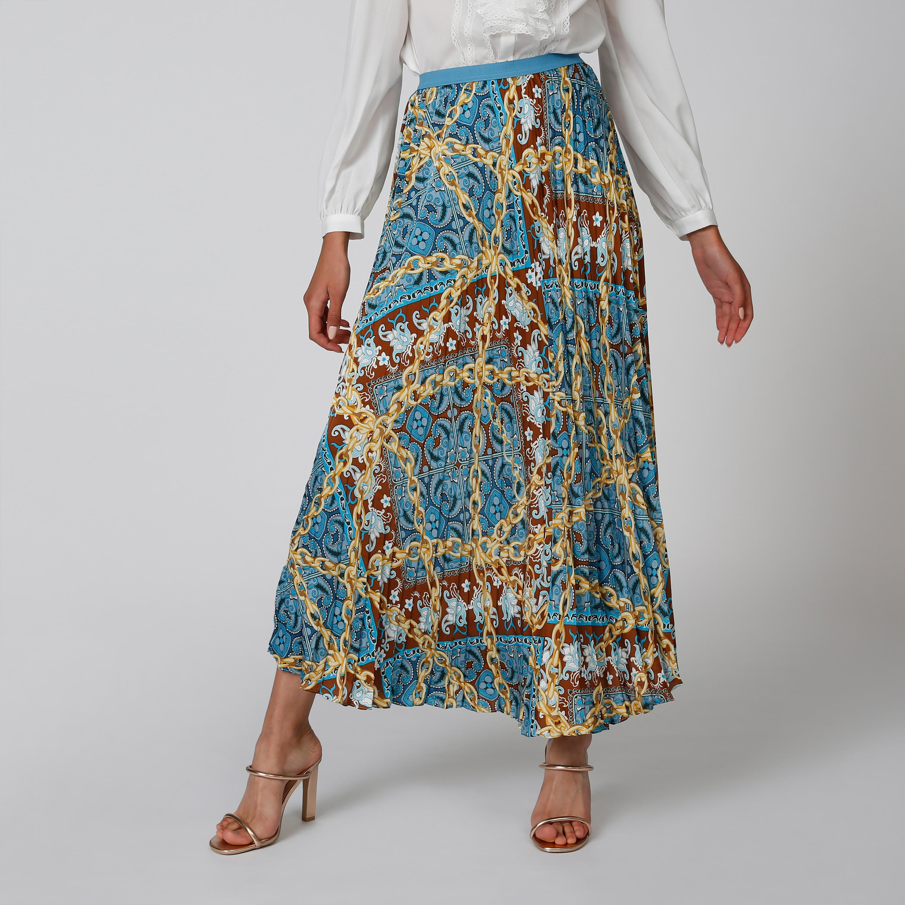 تنورة ماكسي إيه لاين سادة بخصر مطّاطي وثنيات وطبعات-women-clothing-bottoms-skirts-image-3