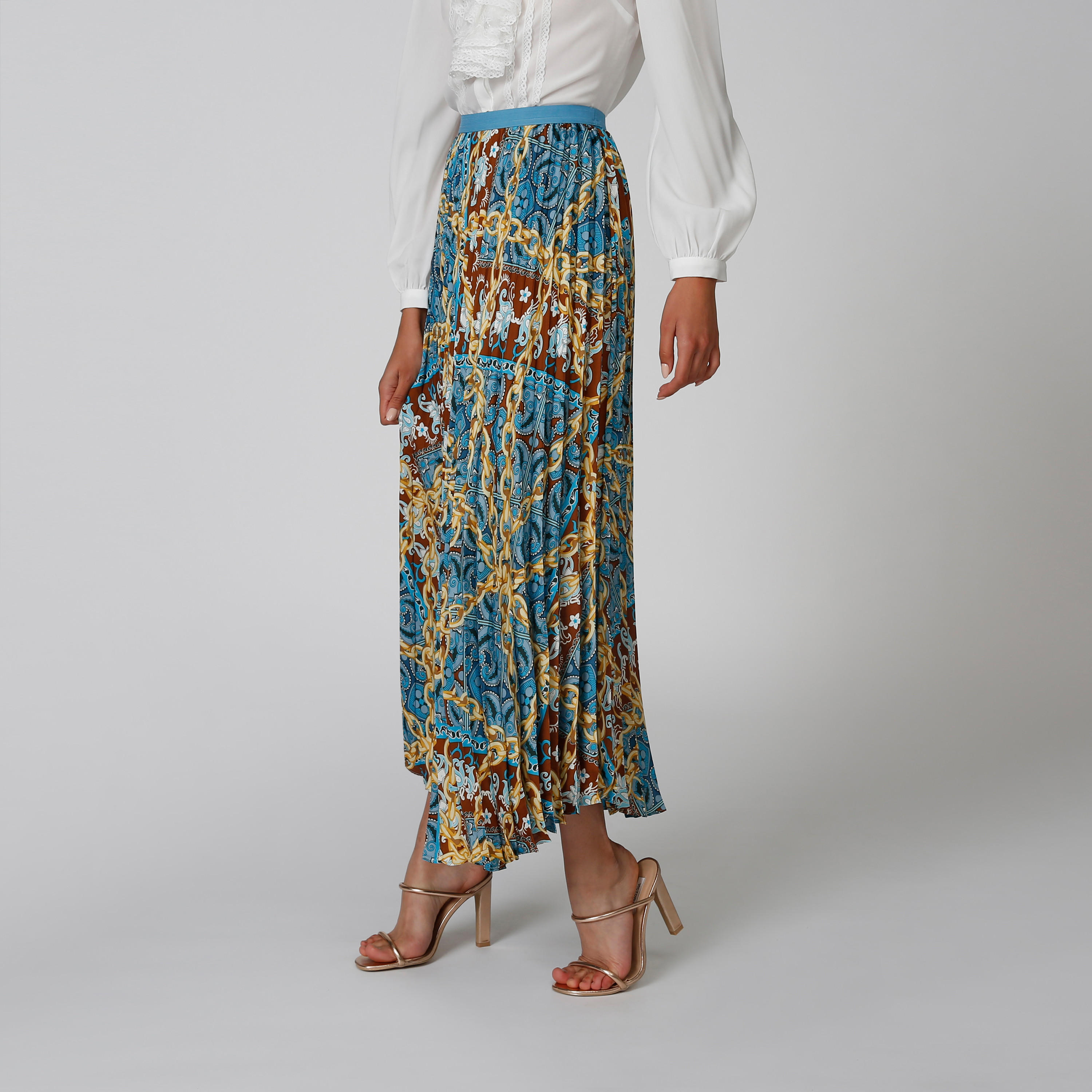 تنورة ماكسي إيه لاين سادة بخصر مطّاطي وثنيات وطبعات-women-clothing-bottoms-skirts-image-1