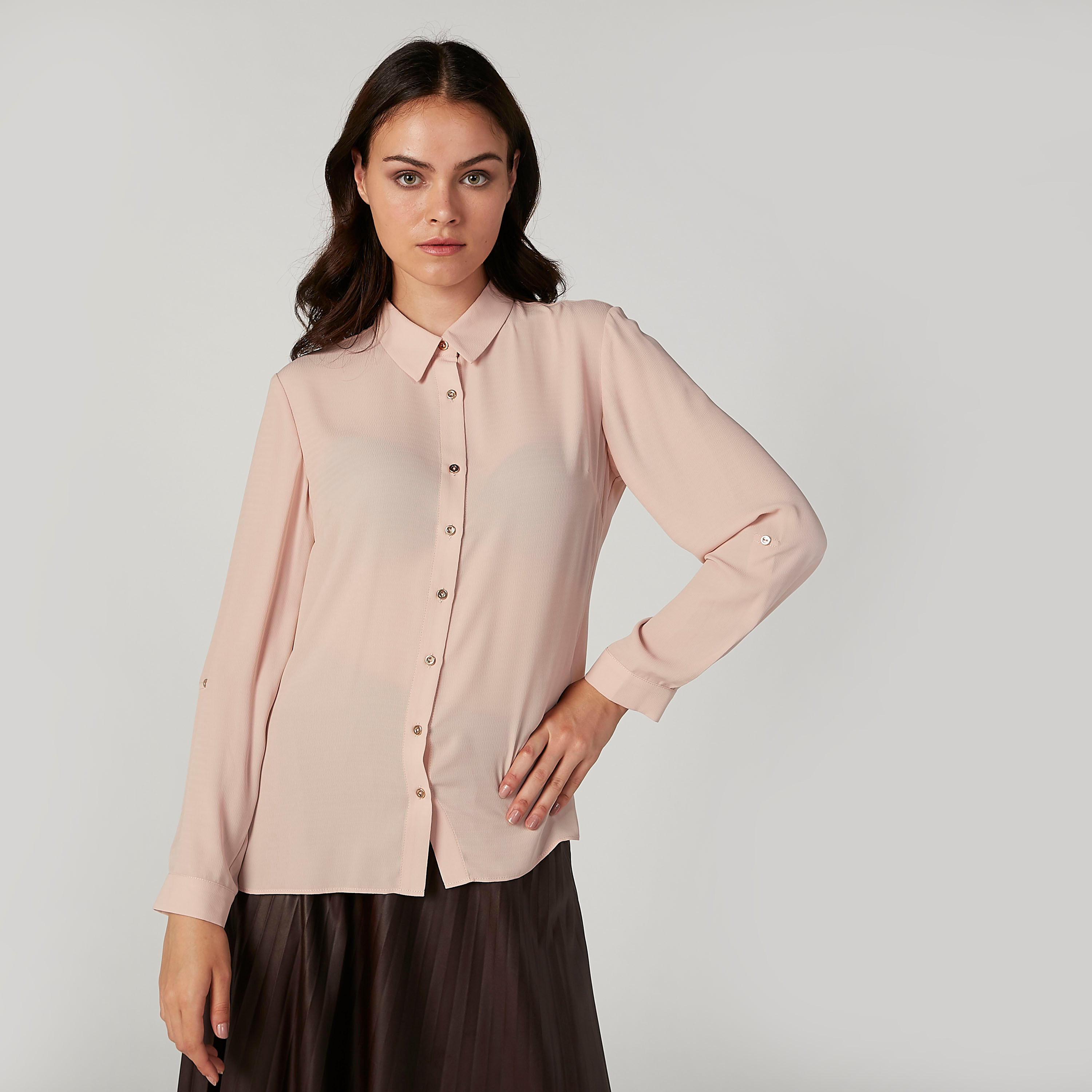 Plain Shirt with Long Sleeves and Spread Collar-women-clothing-shirtsandblouses-shirts-image-1
