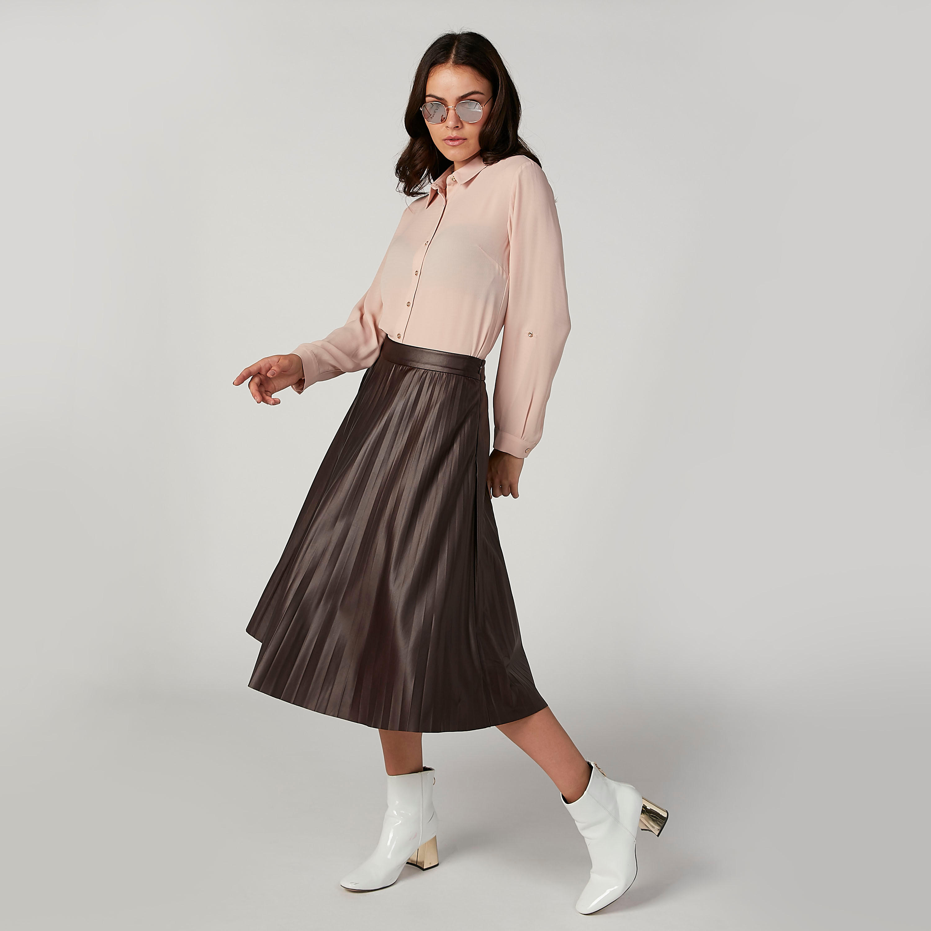 Plain Shirt with Long Sleeves and Spread Collar-women-clothing-shirtsandblouses-shirts-image-2